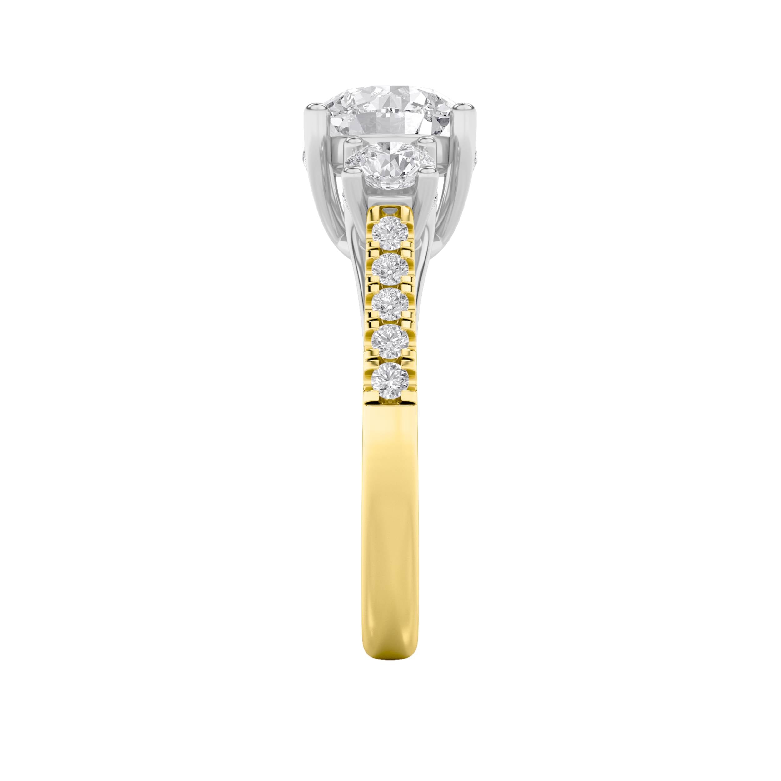 3CTW Round Shaped Lab Grown Diamond (F/VS) Accented Three Stone Ring in 14K Gold