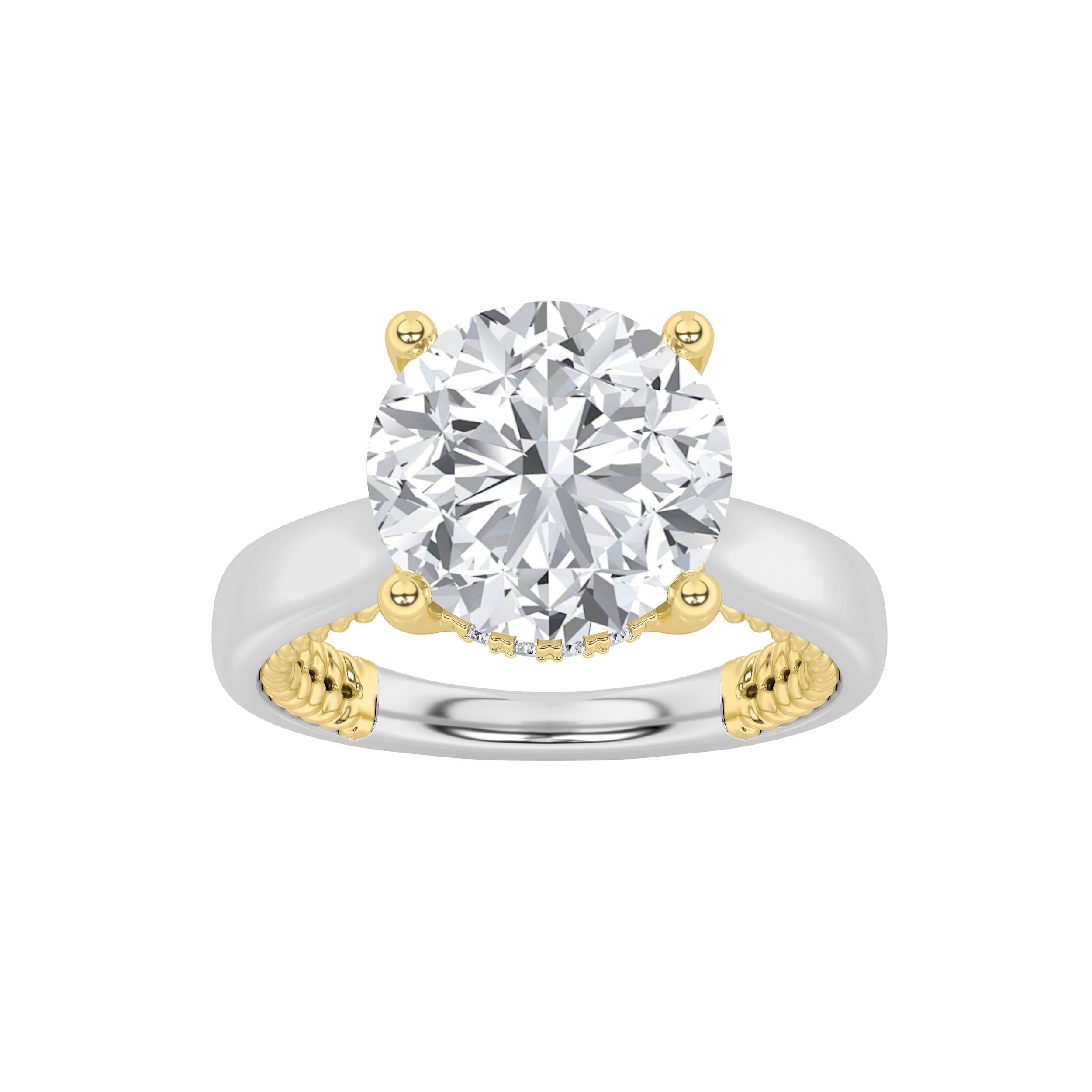 3.5CTW Round Shaped Lab Grown Diamond (F/VS) Hidden Halo Two Tone Engagement Ring in 14K Gold