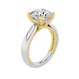 3.5CTW Round Shaped Lab Grown Diamond (F/VS) Hidden Halo Two Tone Engagement Ring in 14K Gold
