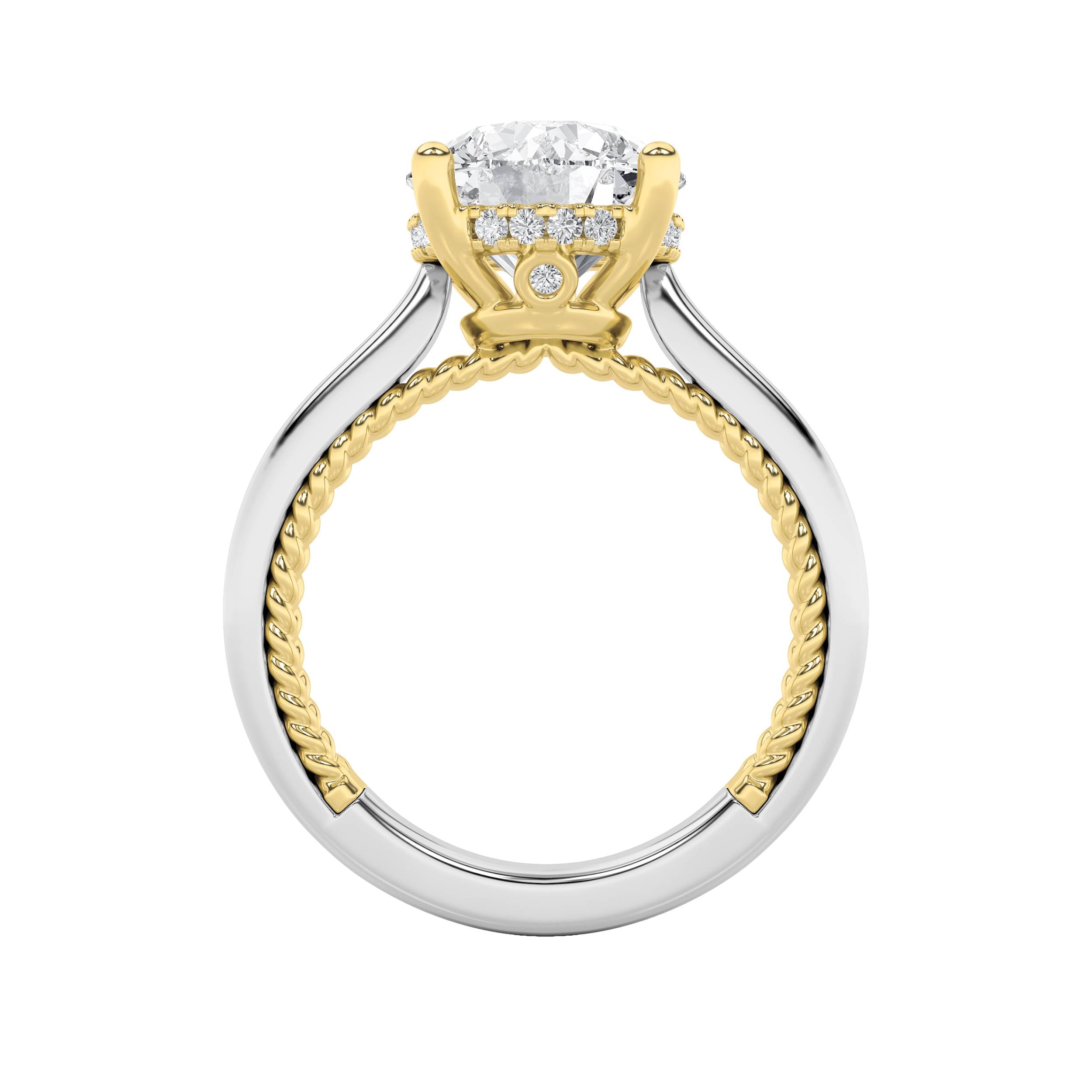 3.5CTW Round Shaped Lab Grown Diamond (F/VS) Hidden Halo Two Tone Engagement Ring in 14K Gold