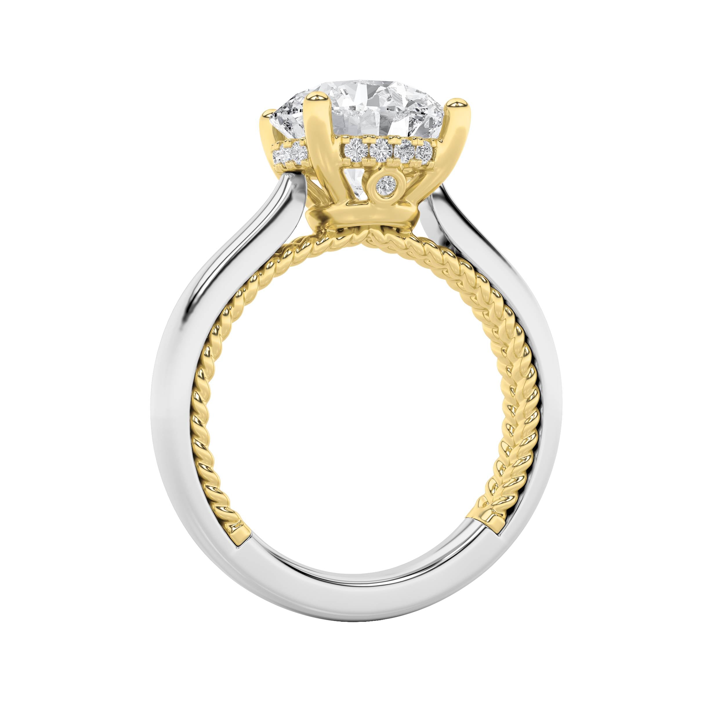 3.5CTW Round Shaped Lab Grown Diamond (F/VS) Hidden Halo Two Tone Engagement Ring in 14K Gold
