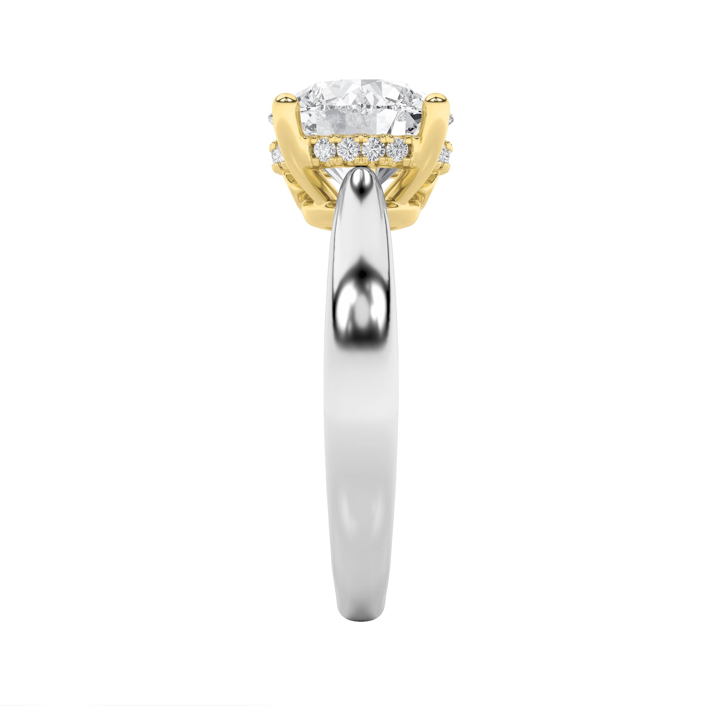 3.5CTW Round Shaped Lab Grown Diamond (F/VS) Hidden Halo Two Tone Engagement Ring in 14K Gold
