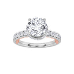 2CTW Round Shaped Lab Grown Diamond (F/VS) Two Tone Accented Fancy Engagement Ring in 14K Gold