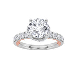 2CTW Round Shaped Lab Grown Diamond (F/VS) Two Tone Accented Fancy Engagement Ring in 14K Gold