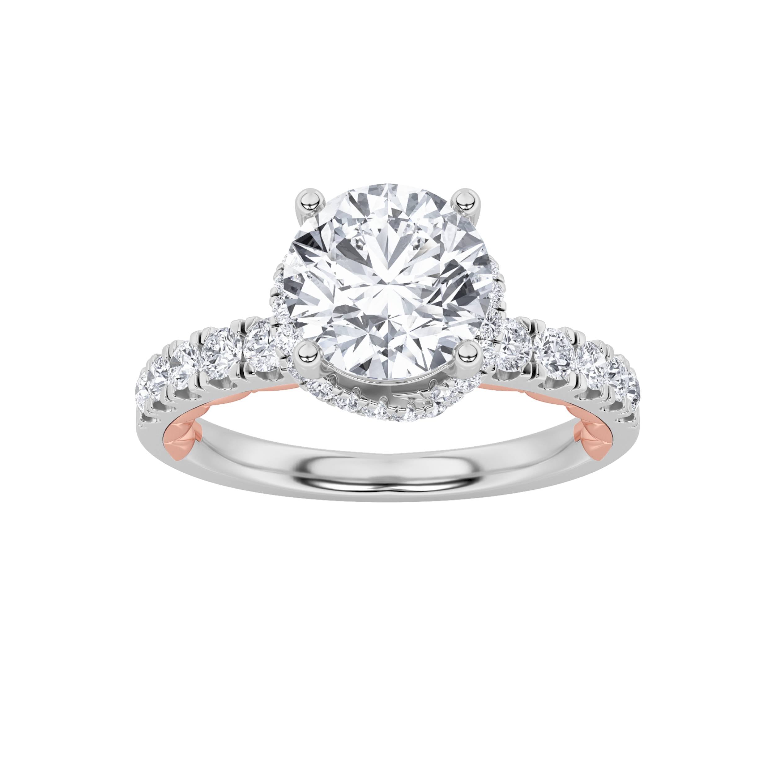 2CTW Round Shaped Lab Grown Diamond (F/VS) Two Tone Accented Fancy Engagement Ring in 14K Gold