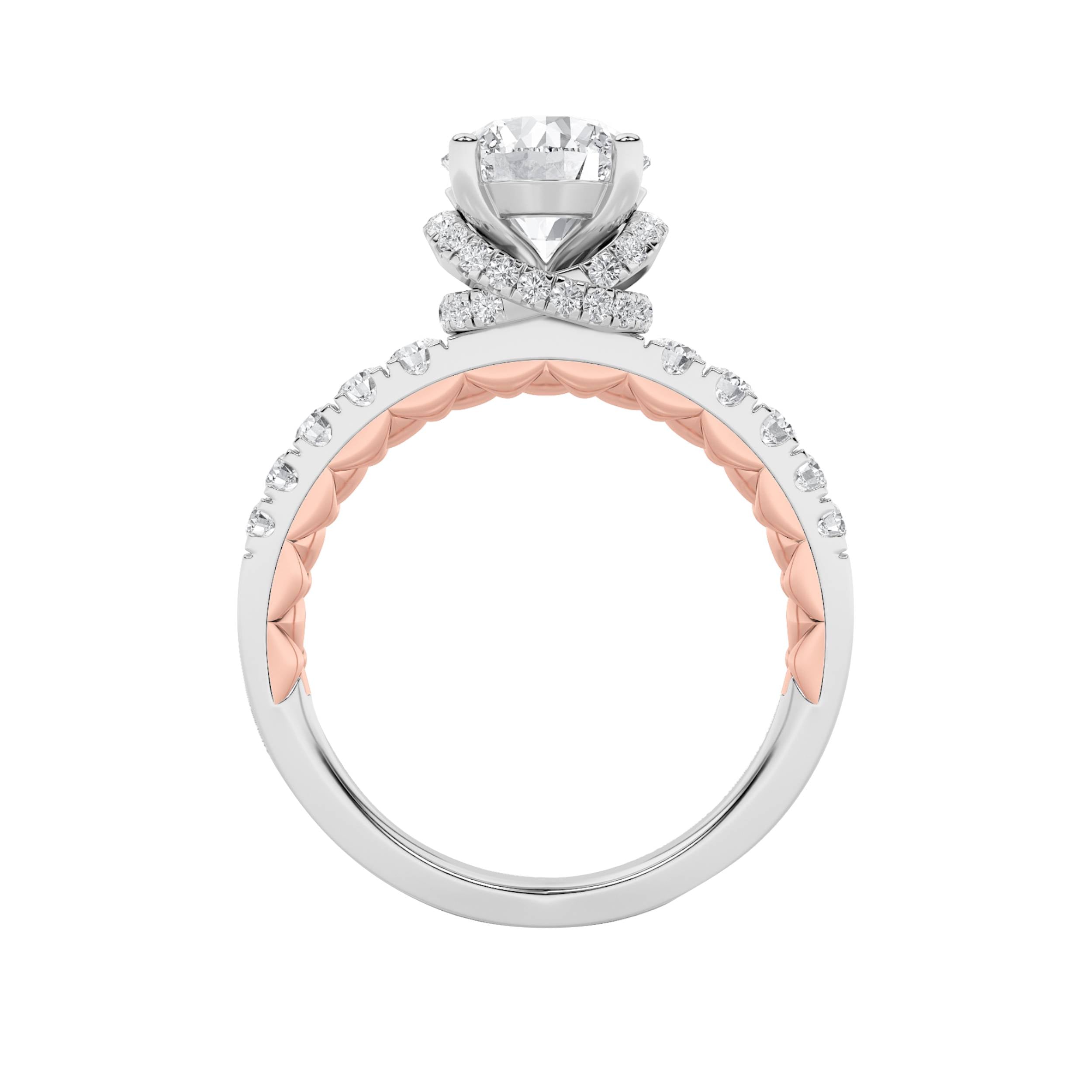 2CTW Round Shaped Lab Grown Diamond (F/VS) Two Tone Accented Fancy Engagement Ring in 14K Gold