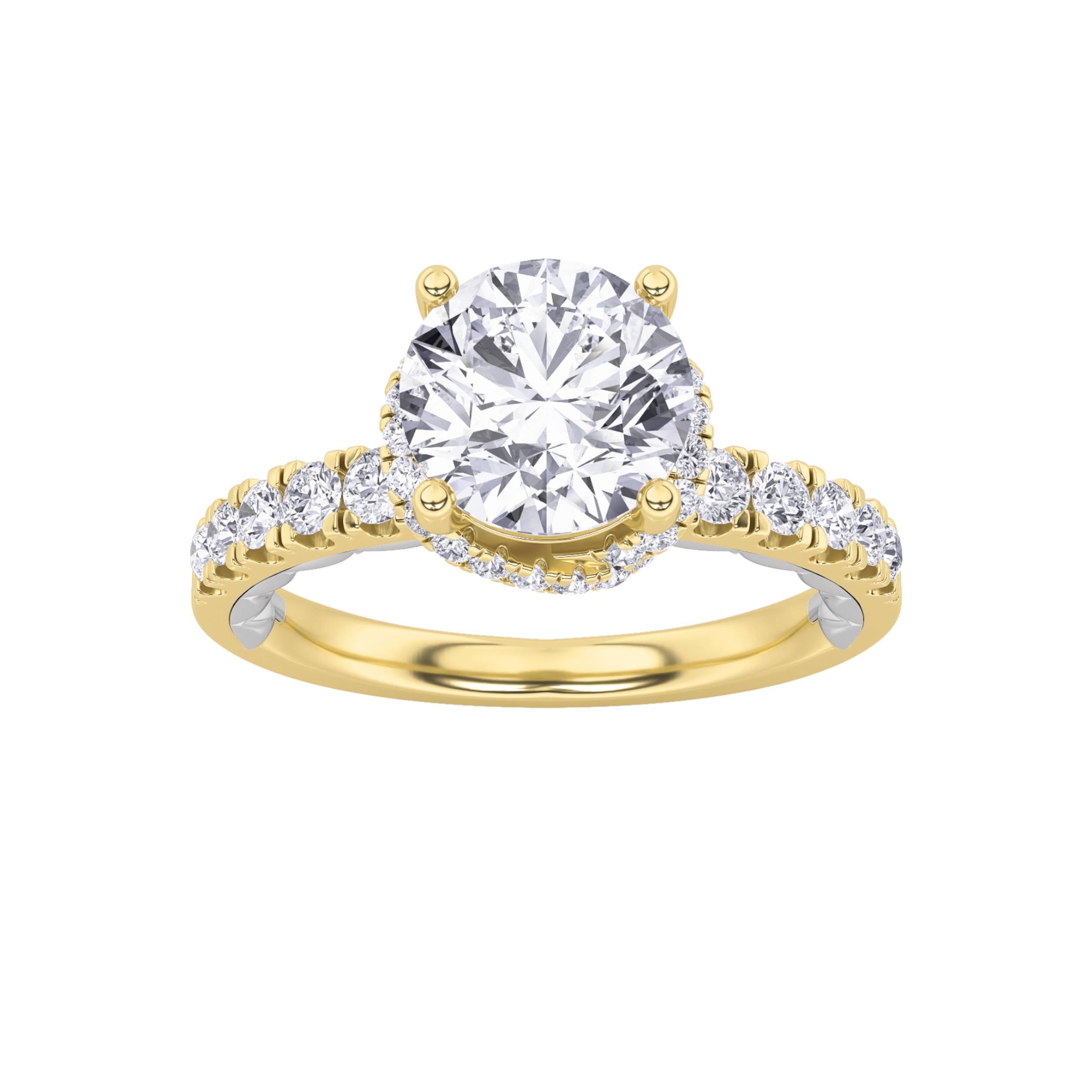 2CTW Round Shaped Lab Grown Diamond (F/VS) Two Tone Accented Fancy Engagement Ring in 14K Gold