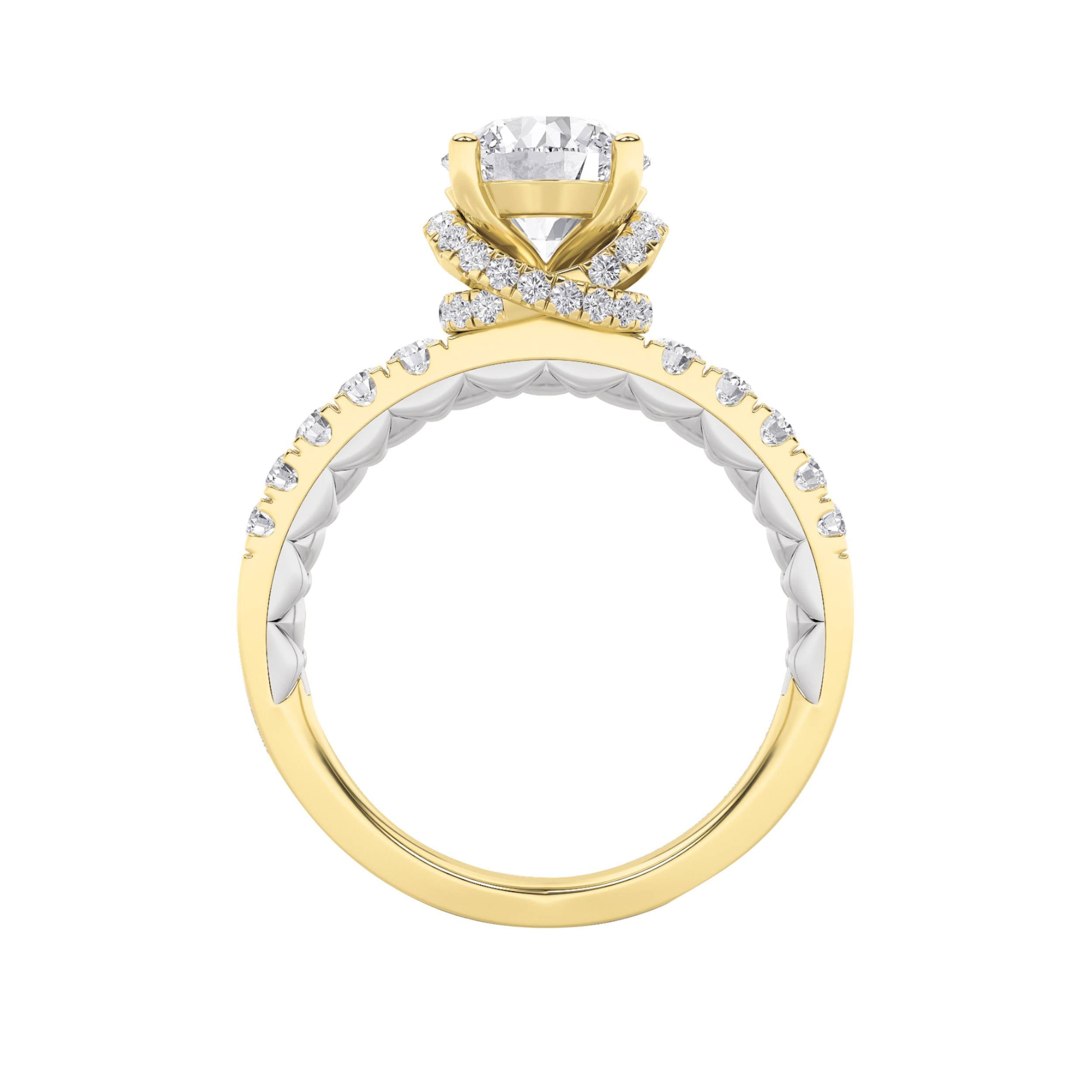 2CTW Round Shaped Lab Grown Diamond (F/VS) Two Tone Accented Fancy Engagement Ring in 14K Gold