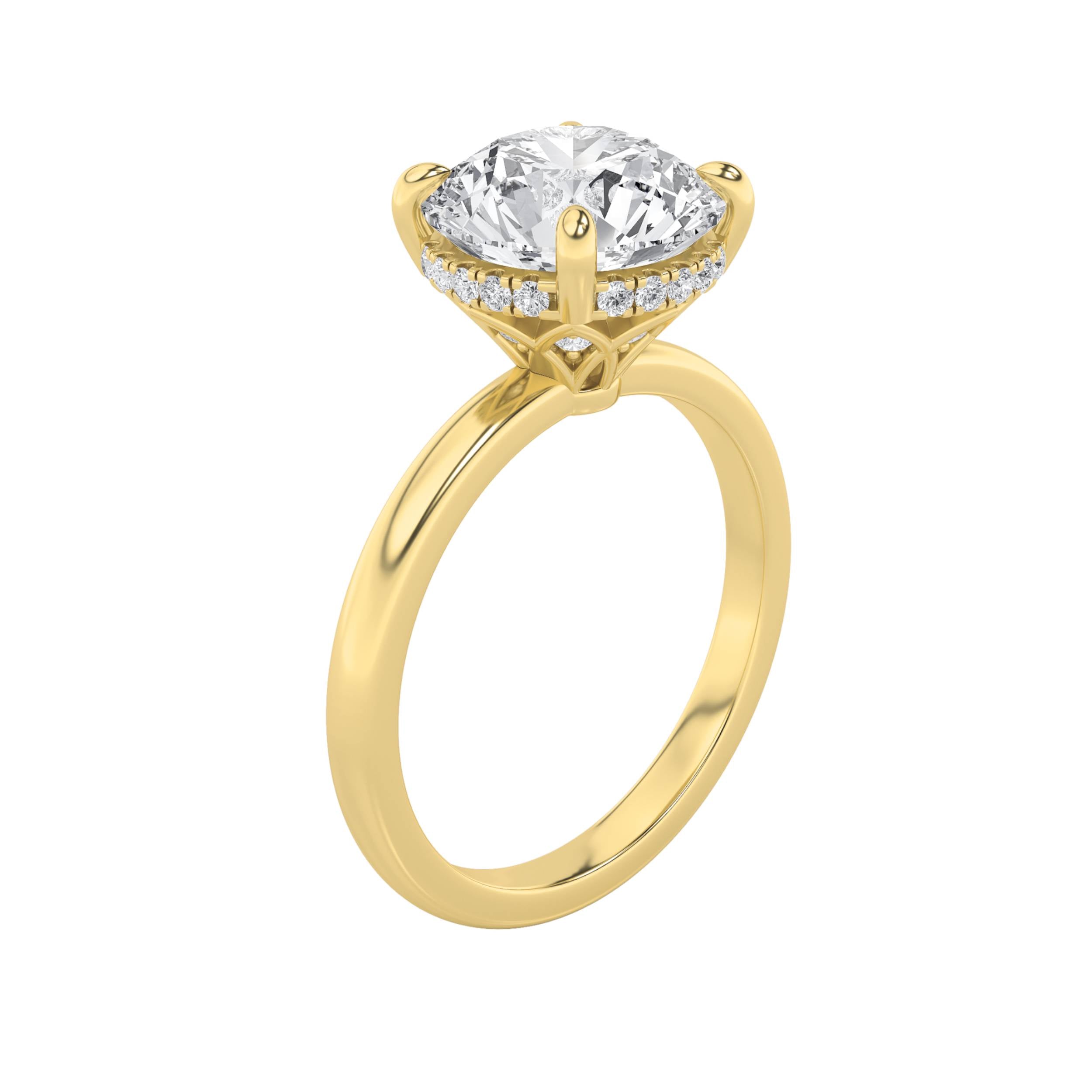 3.5CTW Round Shaped Lab Grown Diamond (F/VS) Classic Hidden Halo Solitaire Engagement Ring in 14K Gold