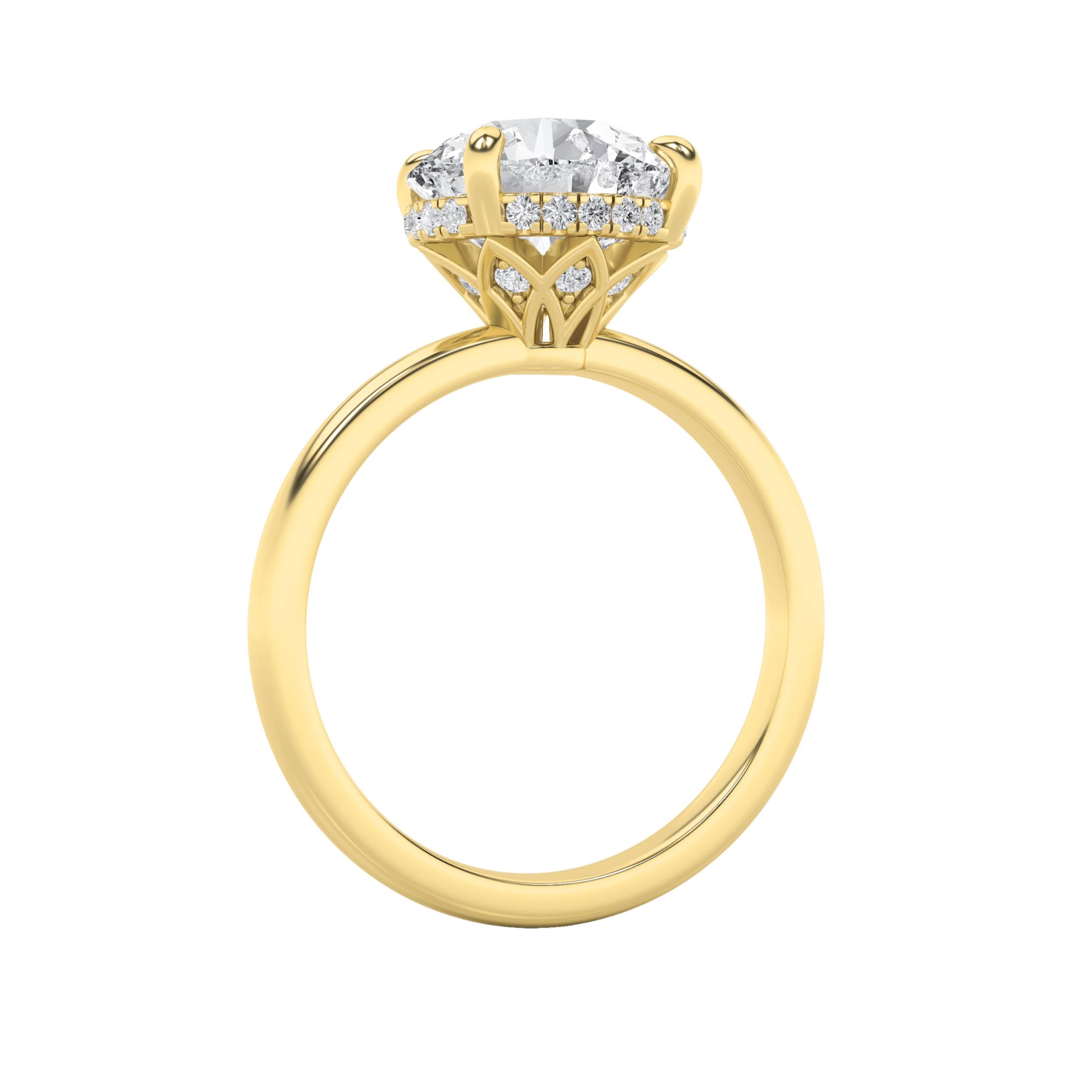 3.5CTW Round Shaped Lab Grown Diamond (F/VS) Classic Hidden Halo Solitaire Engagement Ring in 14K Gold