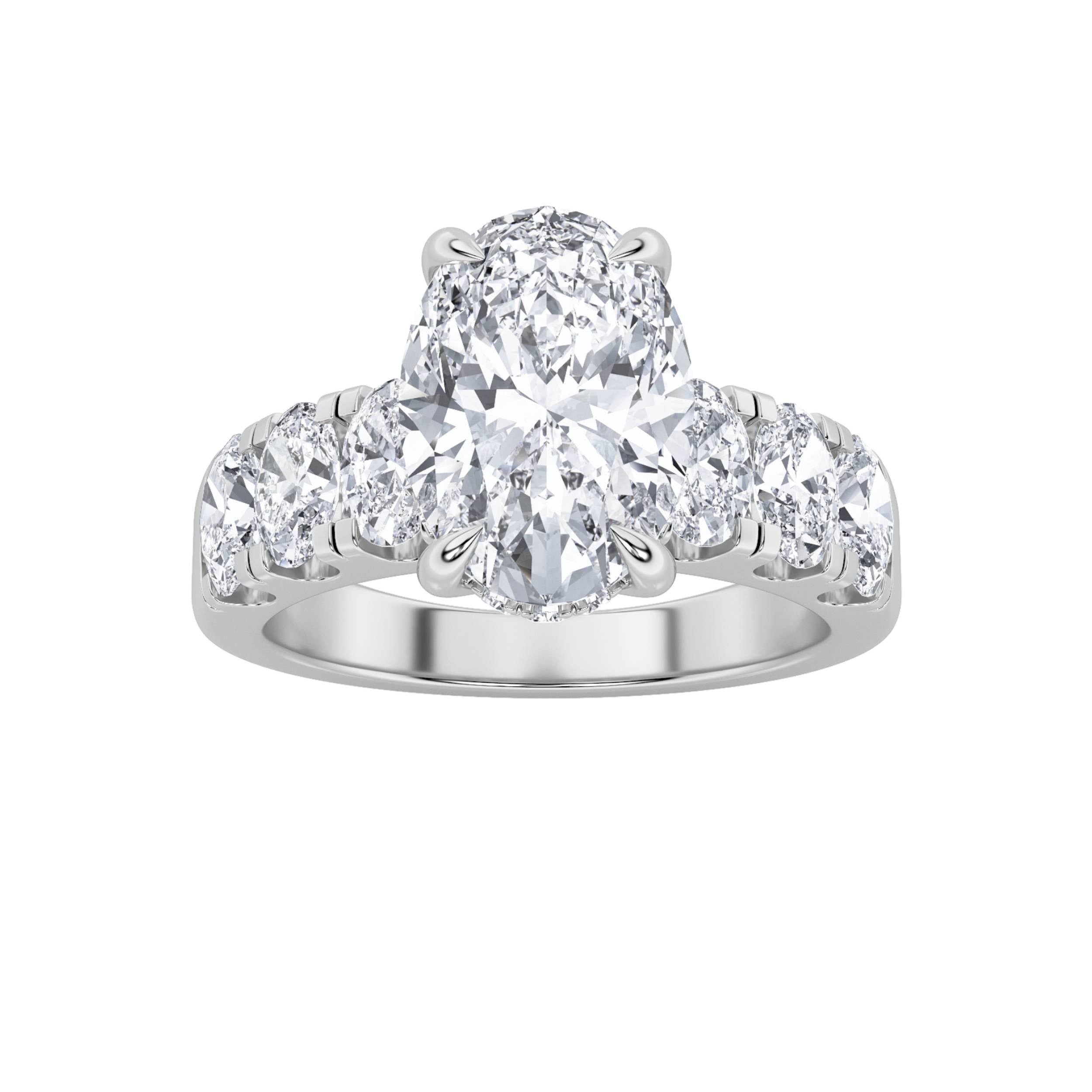 4CTW Oval Shaped Lab Grown Diamond (F/VS) Bold Accented Engagement  Ring in 14K Gold