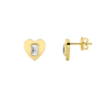 1CTW Emerald Shaped Lab Grown Diamond (F/VS) Heart Shaped Stud Earrings in 14K Gold