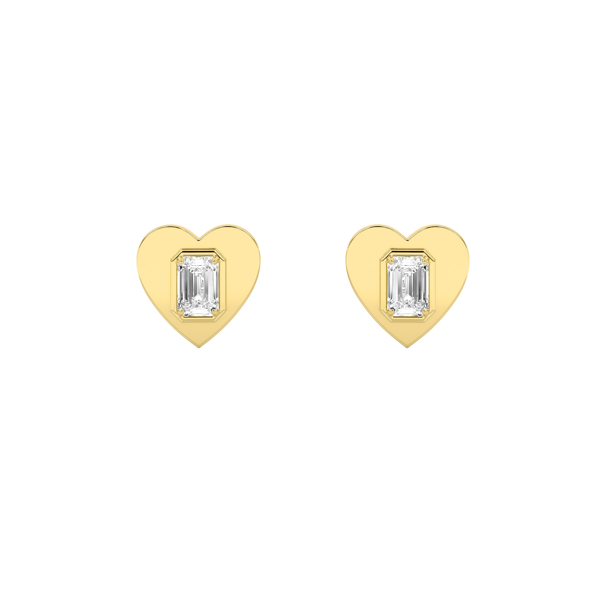 1CTW Emerald Shaped Lab Grown Diamond (F/VS) Heart Shaped Stud Earrings in 14K Gold