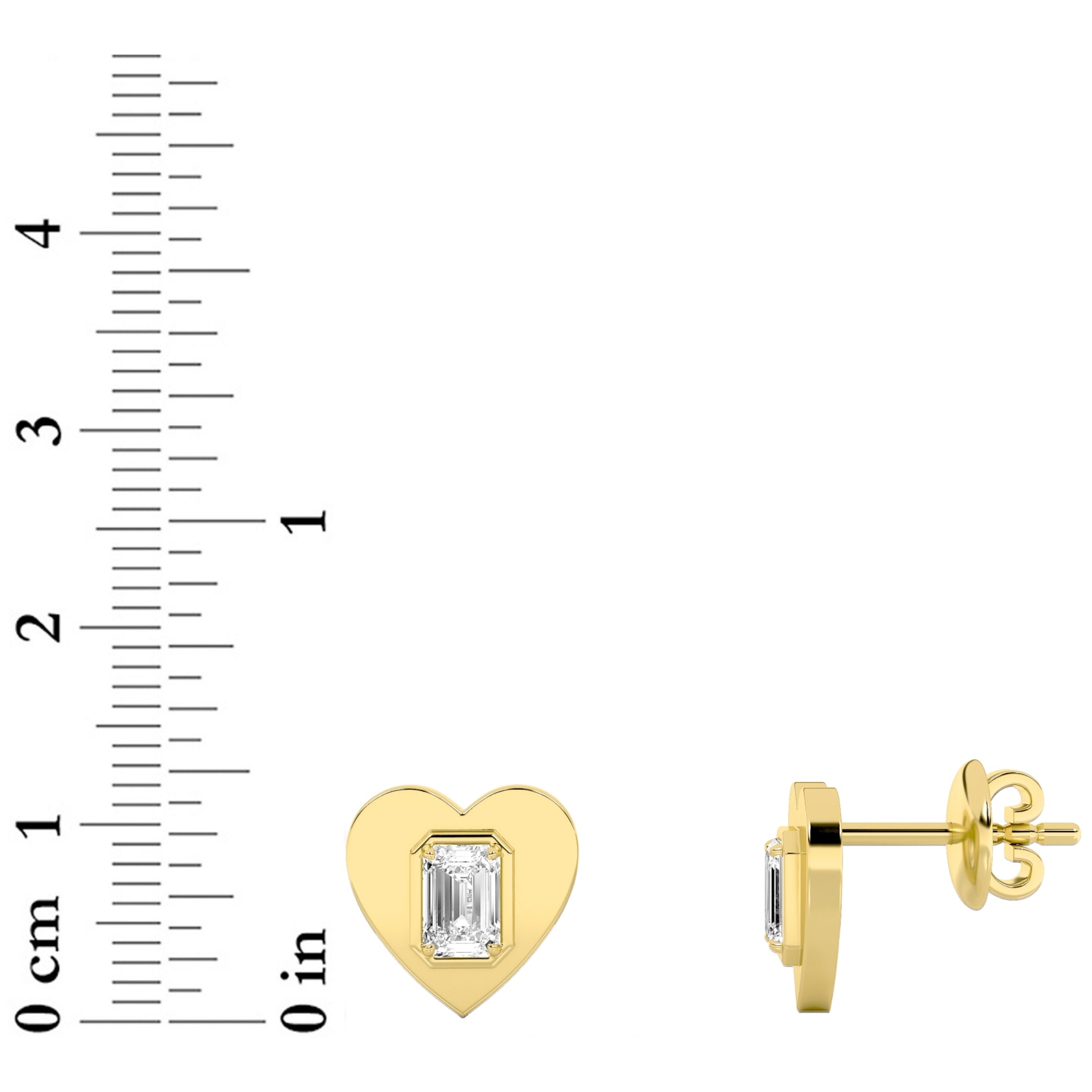 1CTW Emerald Shaped Lab Grown Diamond (F/VS) Heart Shaped Stud Earrings in 14K Gold