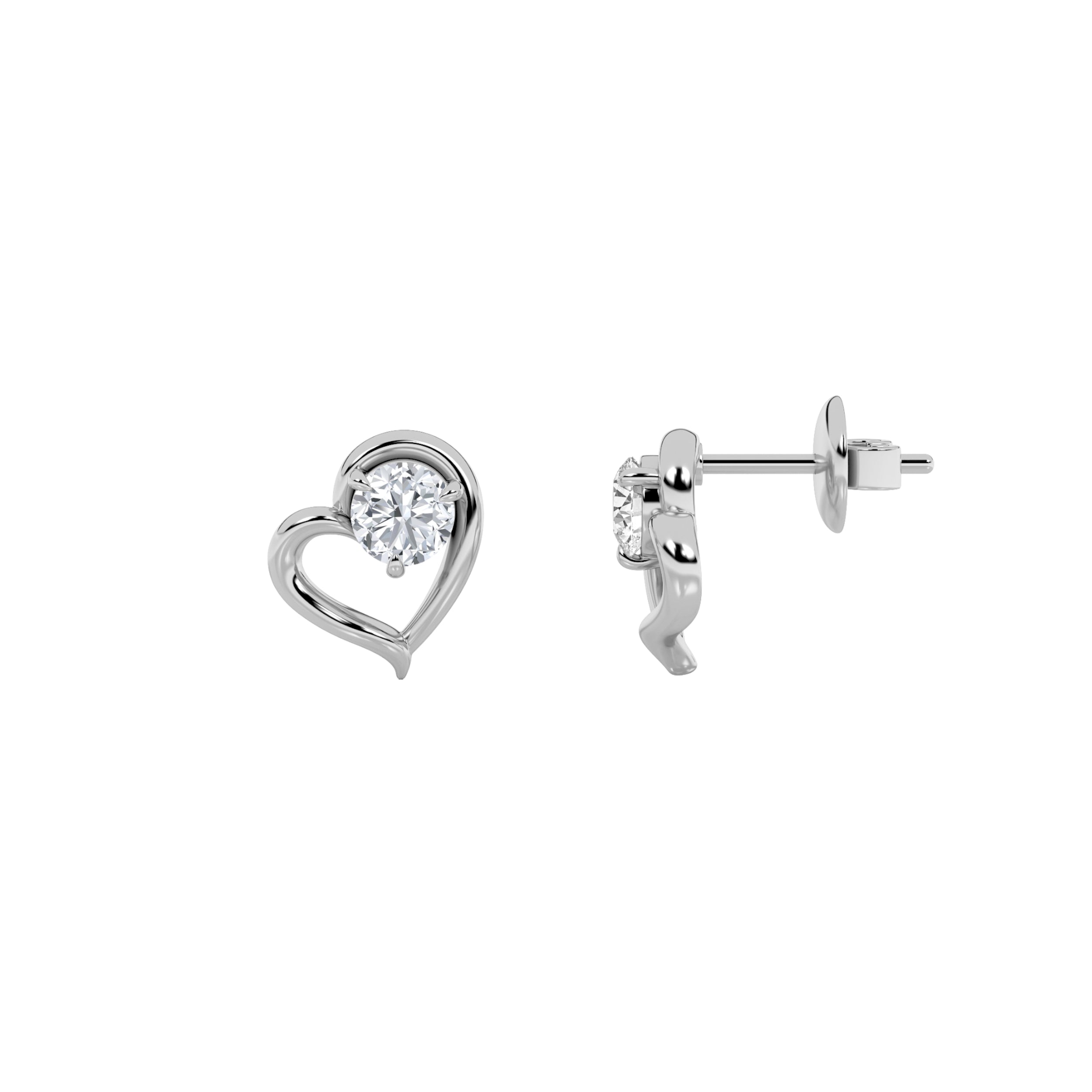 0.5CTW Round Shaped Lab Grown Diamond (F/VS) Heart Shaped Stud Earrings in 14K Gold