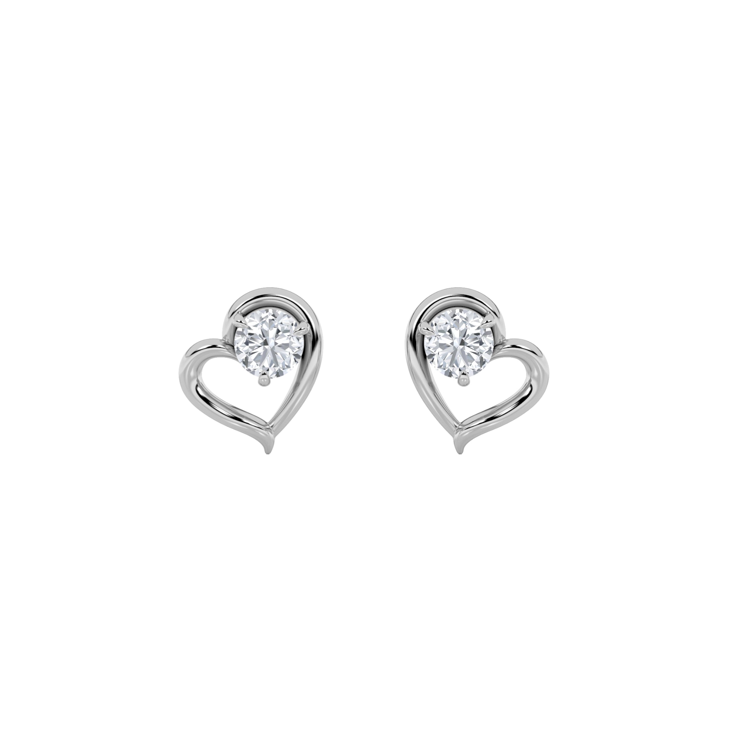 0.5CTW Round Shaped Lab Grown Diamond (F/VS) Heart Shaped Stud Earrings in 14K Gold