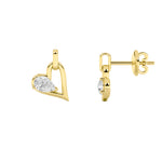 1CTW Pear Shaped Lab Grown Diamond (F/VS) Heart Shaped Dangle Earrings in 14K Gold