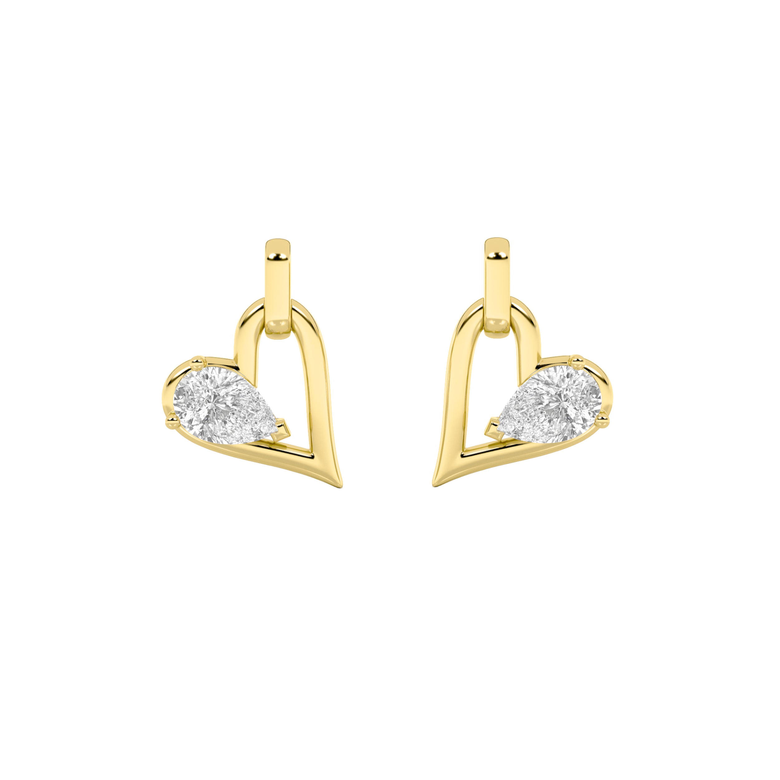 1CTW Pear Shaped Lab Grown Diamond (F/VS) Heart Shaped Dangle Earrings in 14K Gold