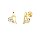 1CTW Pear Shaped Lab Grown Diamond (F/VS) Heart Shaped Dangle Earrings in 14K Gold