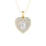 2CTW Emerald Shaped Lab Grown Diamond (F/VS) Pave Accented Heart Shaped Pendant in 14K Gold