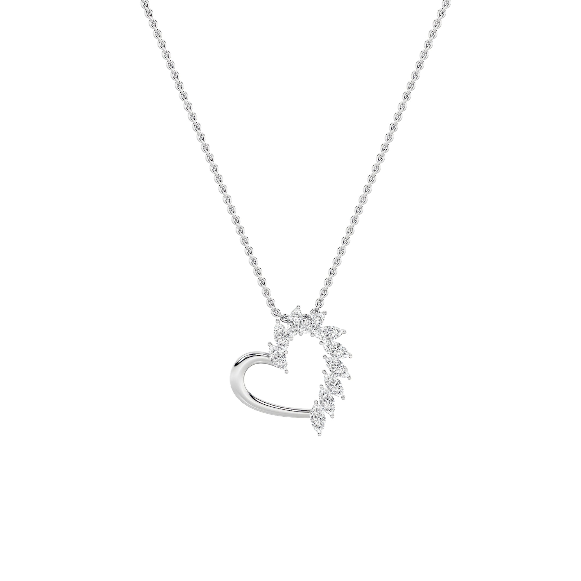 2CTW Marquise Shaped Lab Grown Diamond (F/VS) Heart Shaped Pendant in 14K Gold