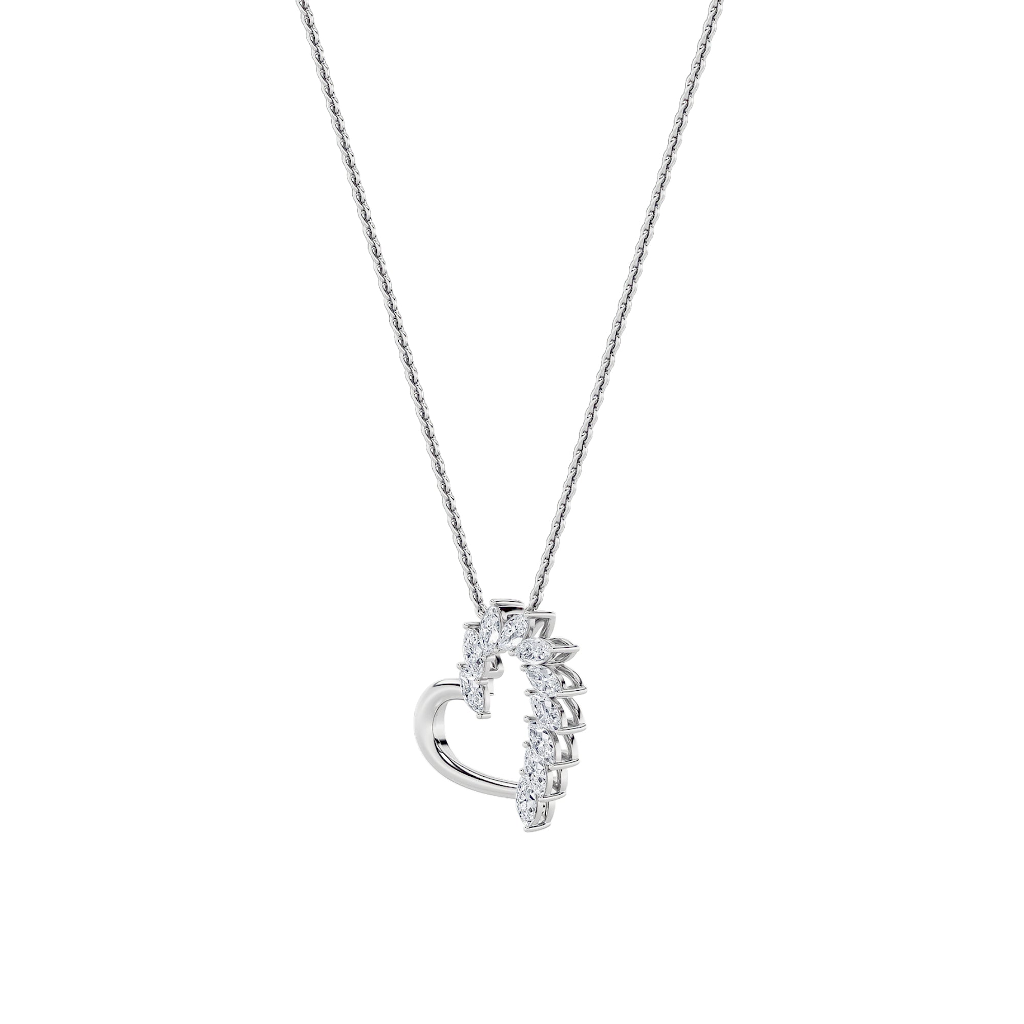2CTW Marquise Shaped Lab Grown Diamond (F/VS) Heart Shaped Pendant in 14K Gold