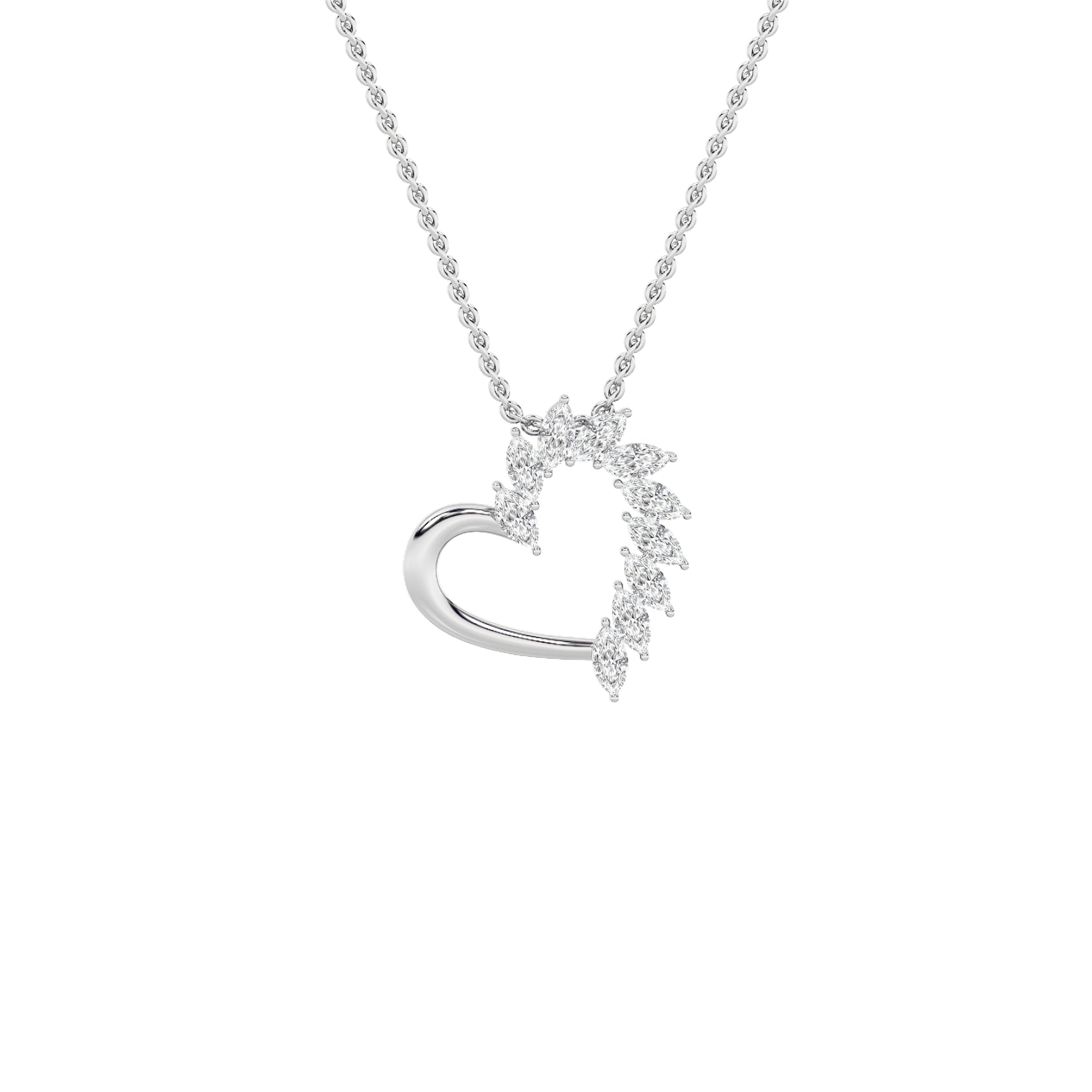 2CTW Marquise Shaped Lab Grown Diamond (F/VS) Heart Shaped Pendant in 14K Gold