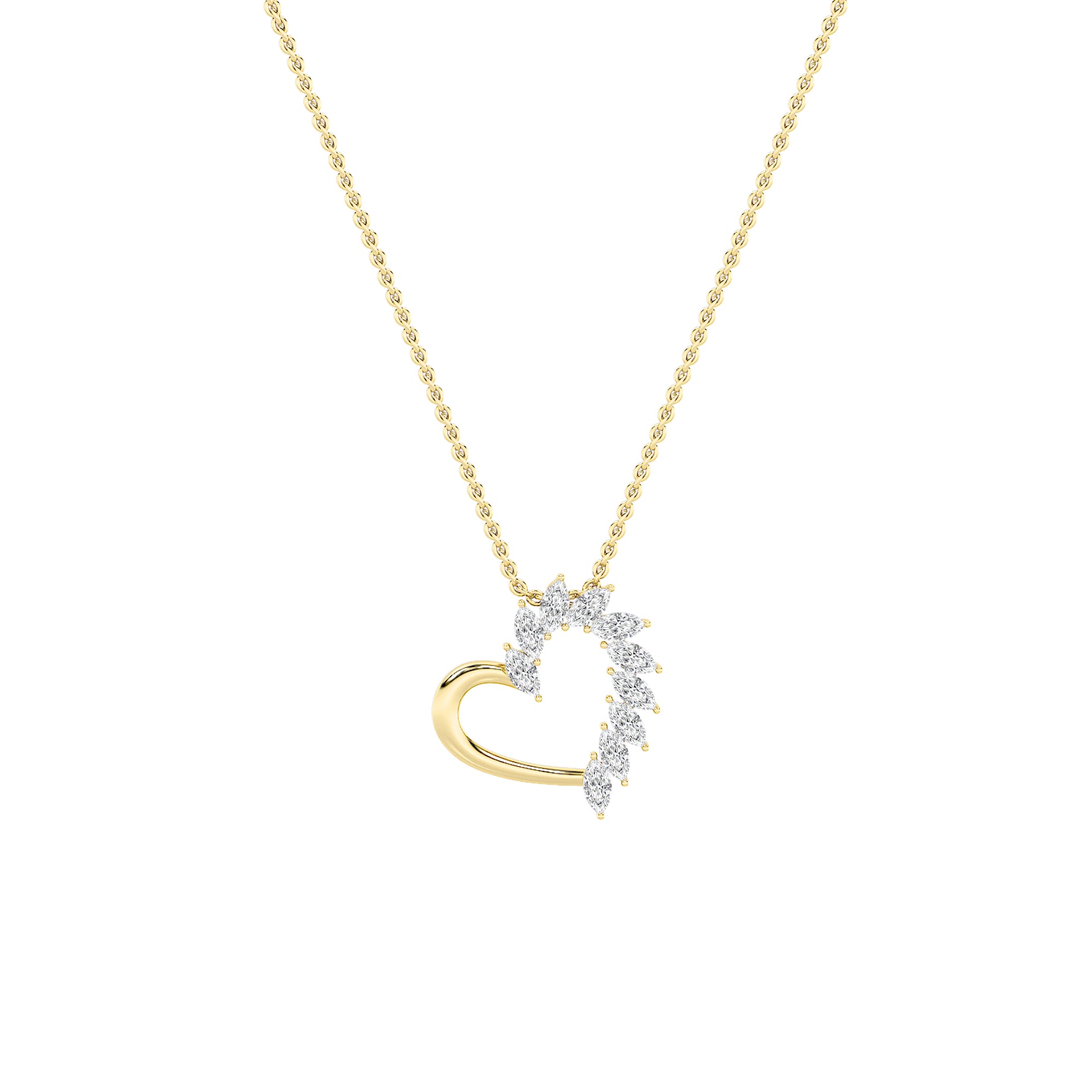 2CTW Marquise Shaped Lab Grown Diamond (F/VS) Heart Shaped Pendant in 14K Gold