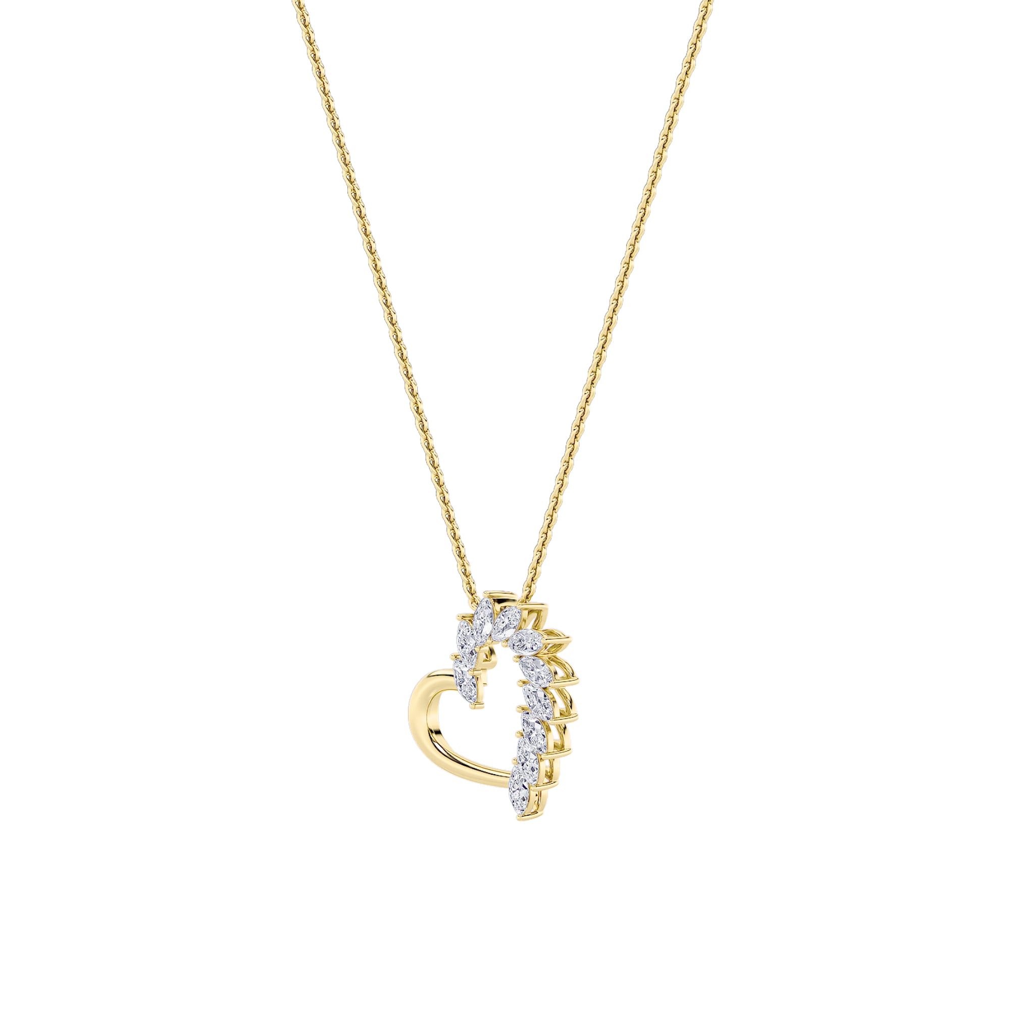 2CTW Marquise Shaped Lab Grown Diamond (F/VS) Heart Shaped Pendant in 14K Gold