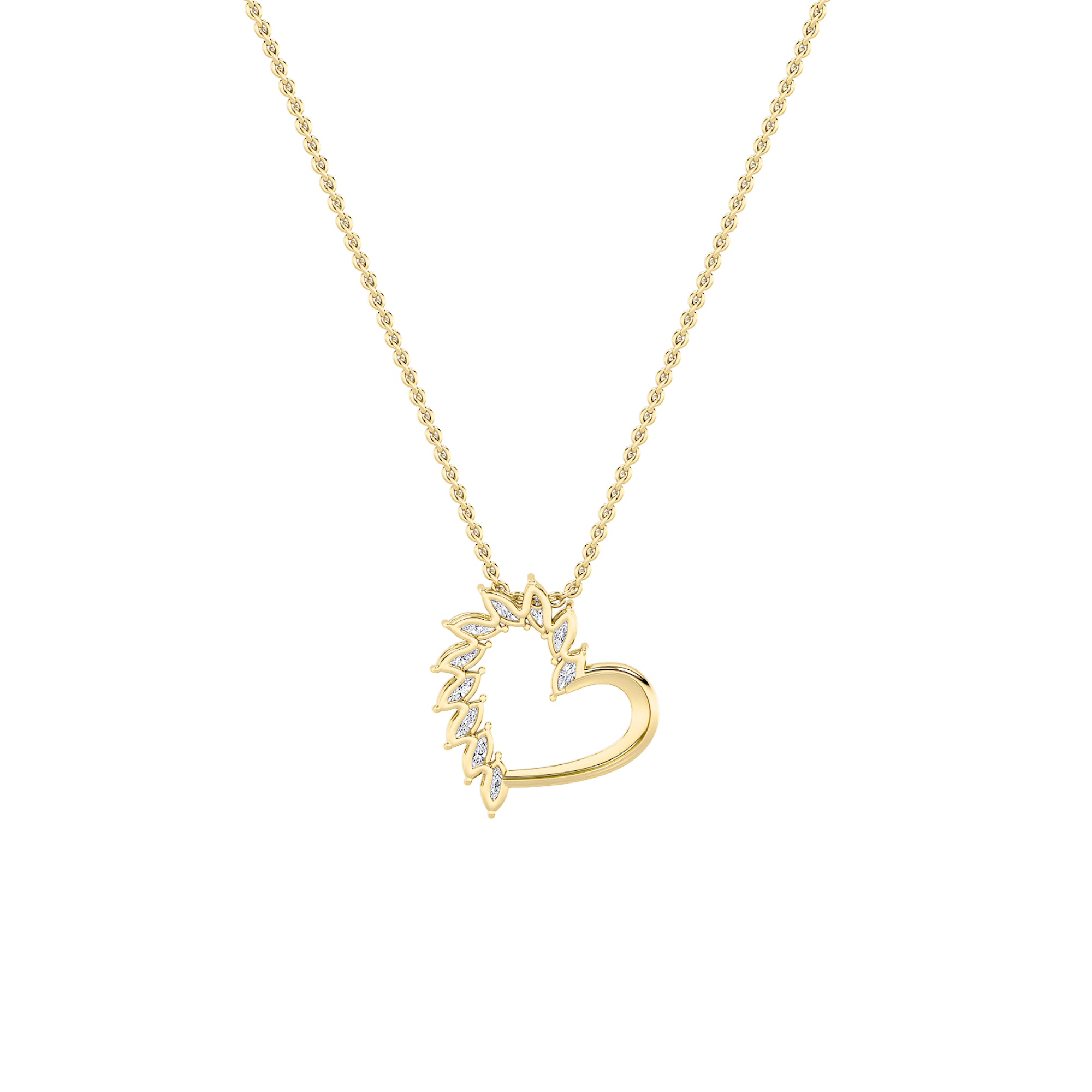 2CTW Marquise Shaped Lab Grown Diamond (F/VS) Heart Shaped Pendant in 14K Gold