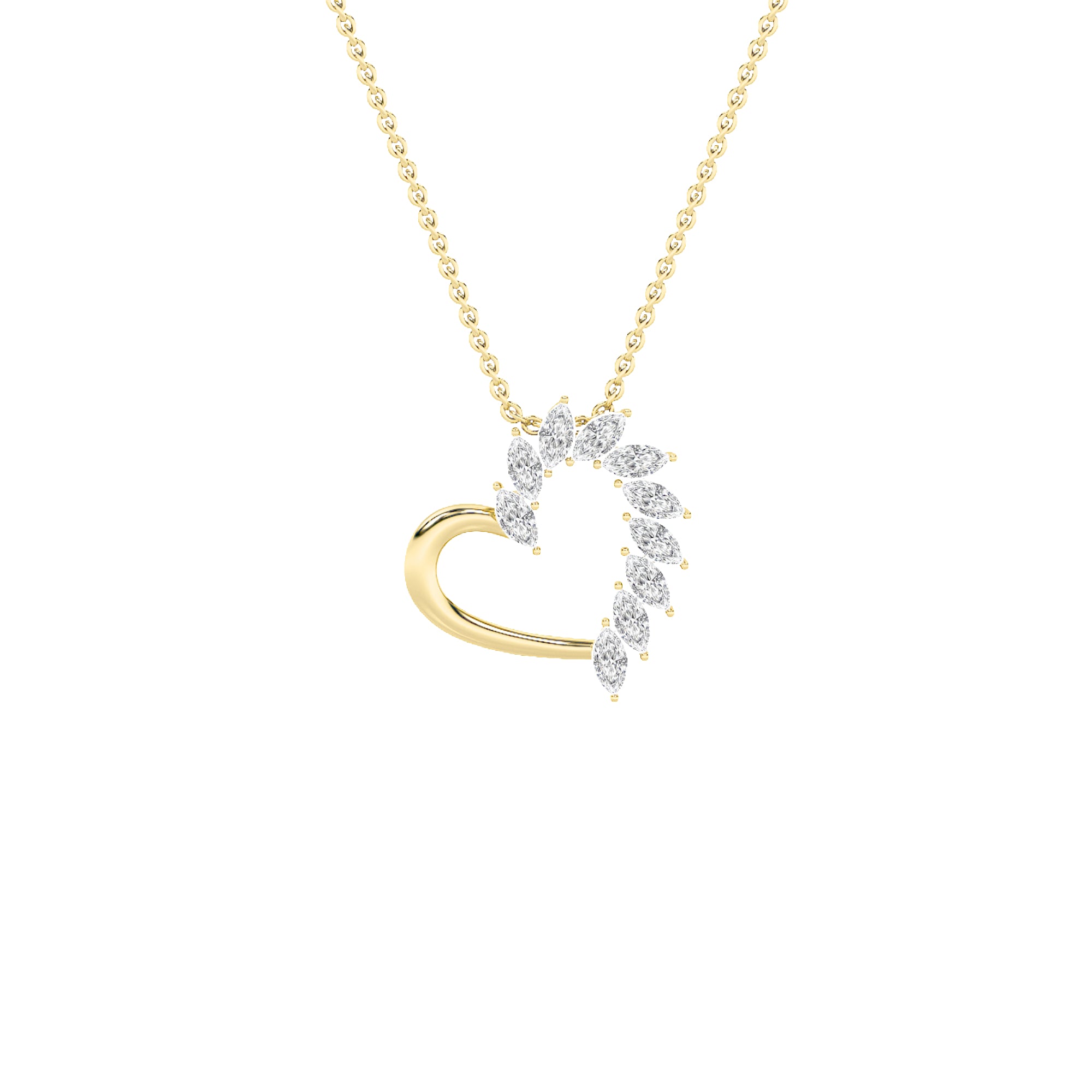 2CTW Marquise Shaped Lab Grown Diamond (F/VS) Heart Shaped Pendant in 14K Gold