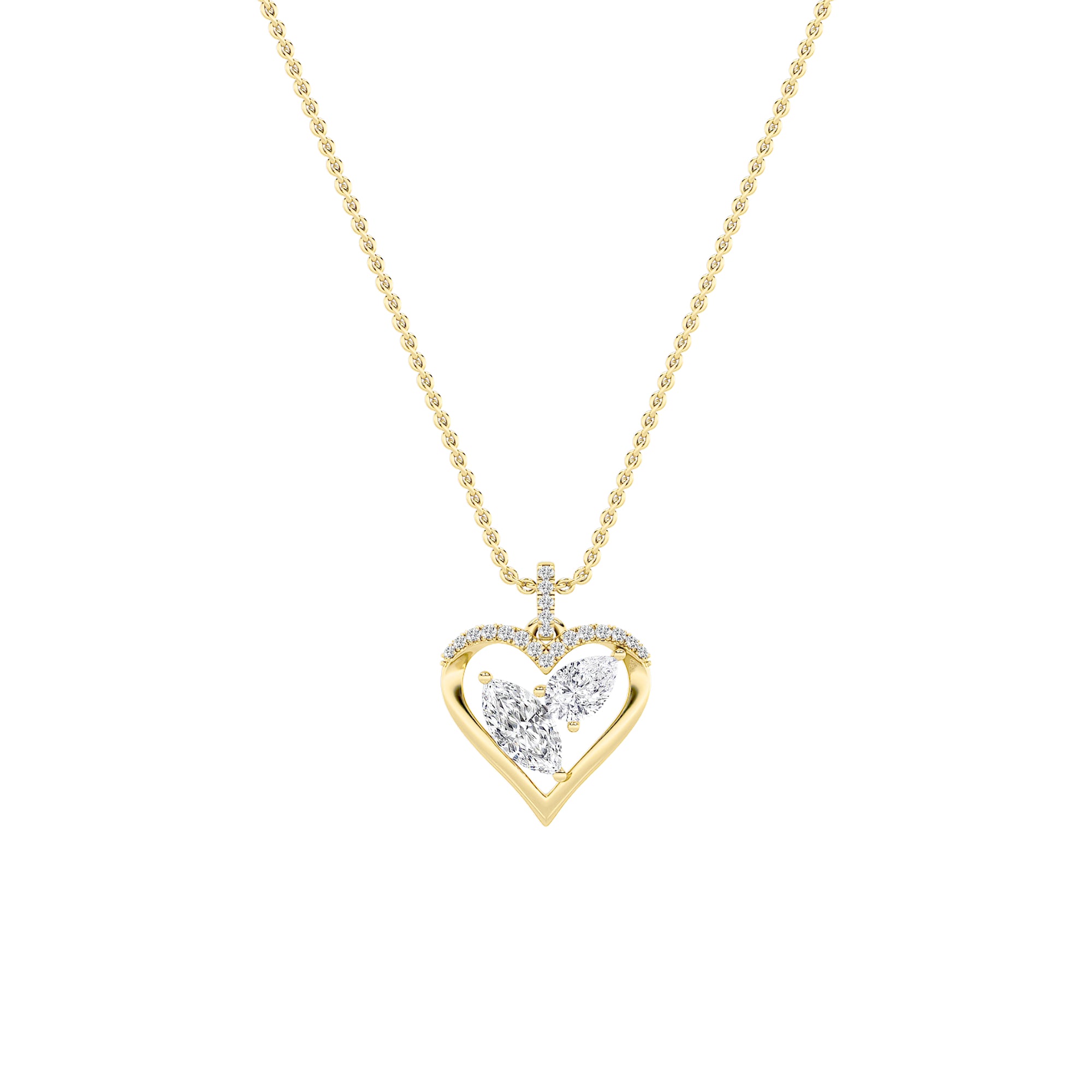 2.5CTW Marquise Shaped Lab Grown Diamond (F/VS) Heart Shaped Pendant in 14K Gold