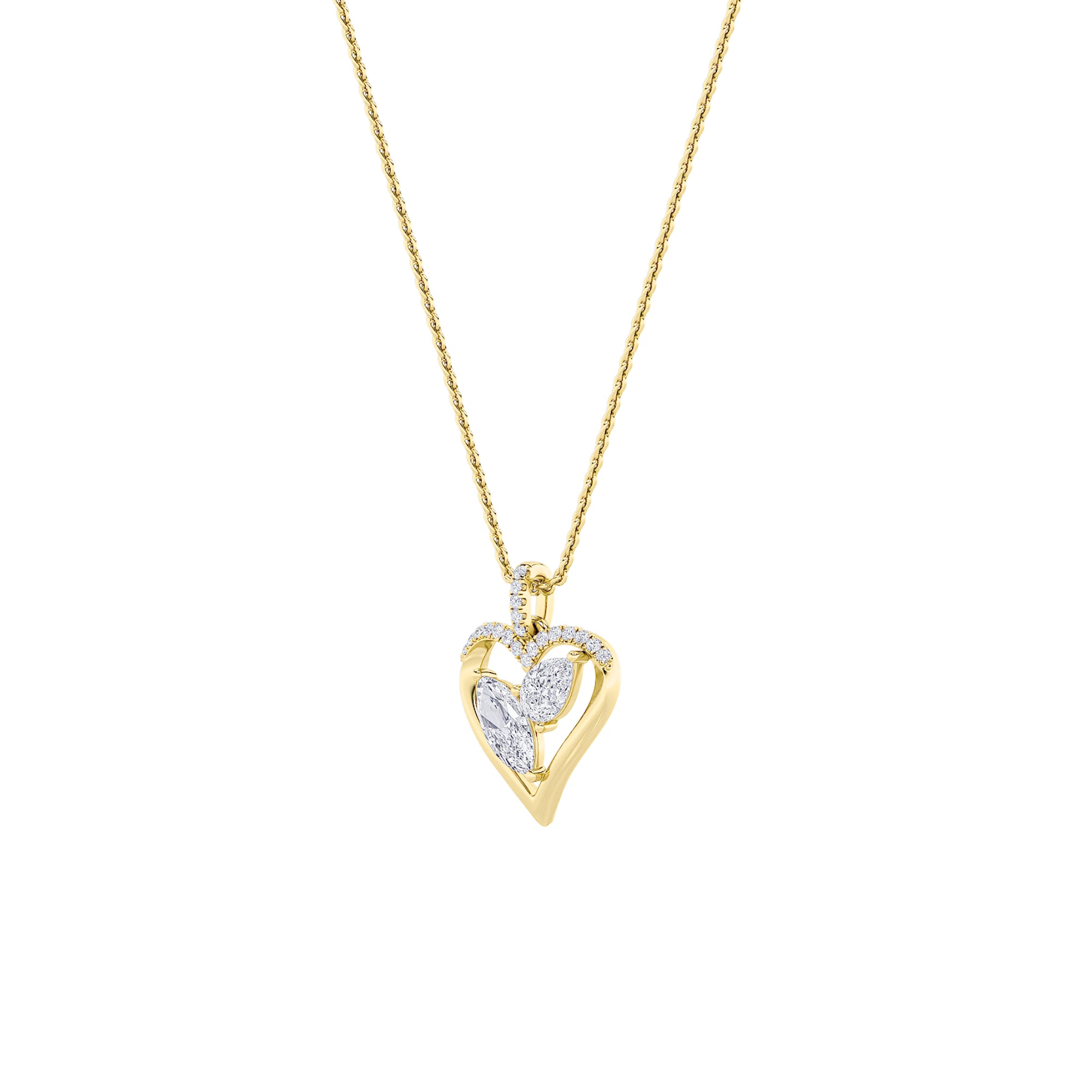2.5CTW Marquise Shaped Lab Grown Diamond (F/VS) Heart Shaped Pendant in 14K Gold