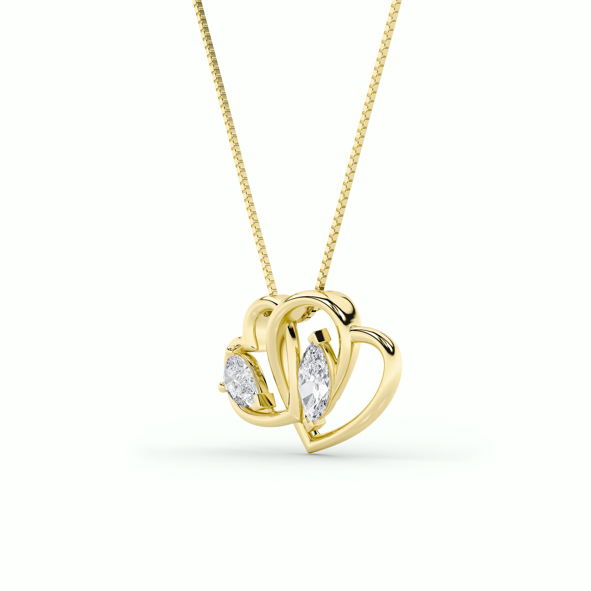 2CTW Marquise Shaped Lab Grown Diamond (F/VS) Heart Shaped Pendant in 14K Gold
