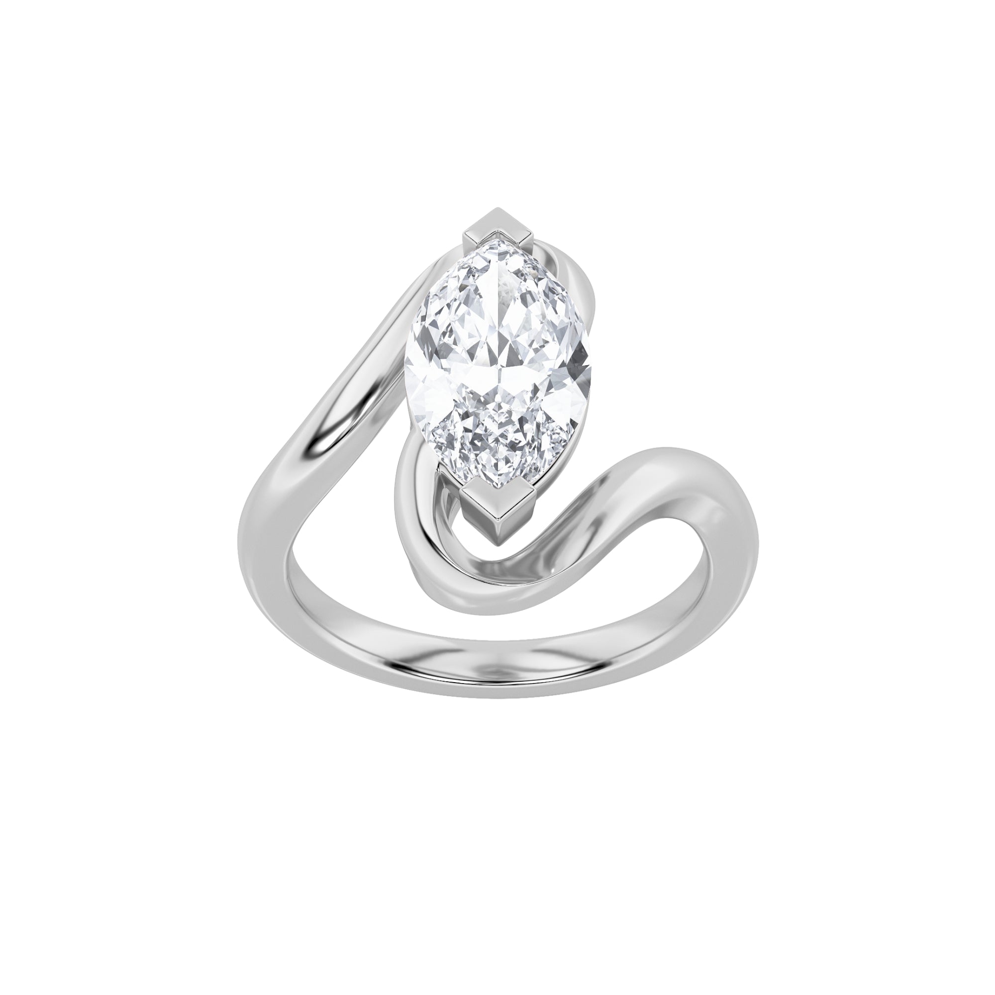 2CTW Marquise Shaped Lab Grown Diamond (F/VS) Swirl Engagement Ring in 14K Gold