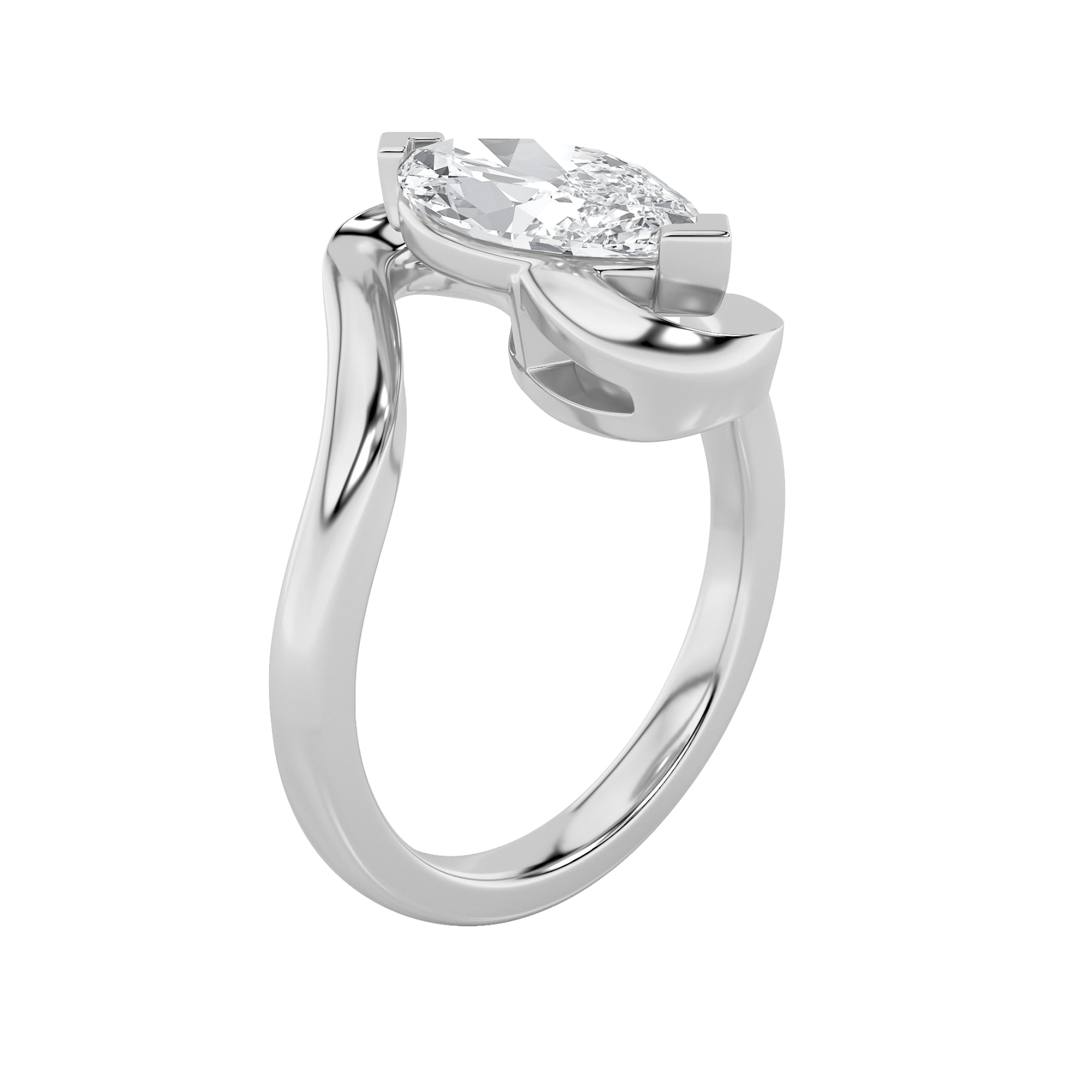 2CTW Marquise Shaped Lab Grown Diamond (F/VS) Swirl Engagement Ring in 14K Gold
