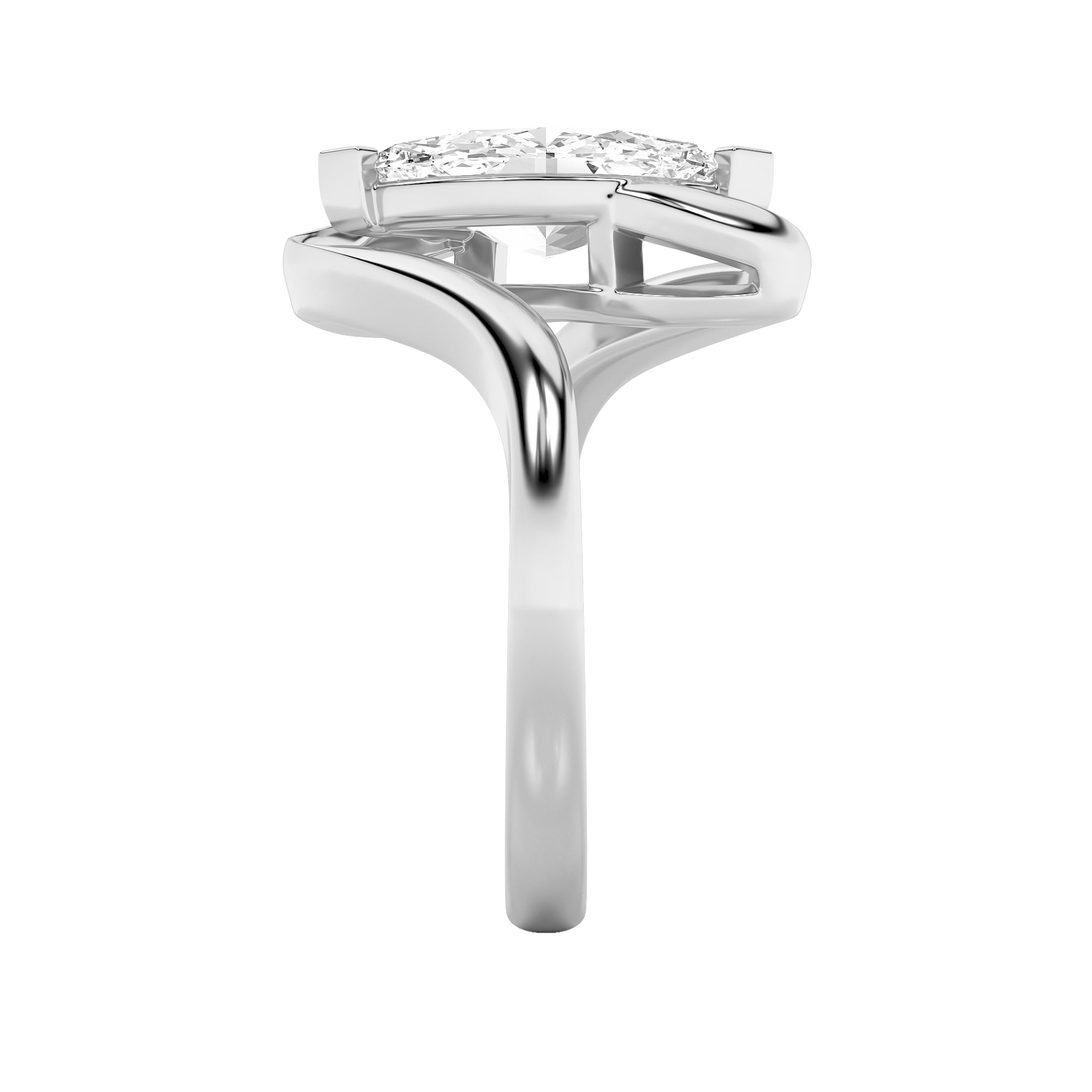 2CTW Marquise Shaped Lab Grown Diamond (F/VS) Swirl Engagement Ring in 14K Gold