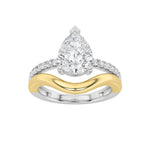 2CTW Pear Shaped Lab Grown Diamond (F/VS) Two Tone Wave Inspired Engagement Ring in 14K Gold