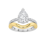 2CTW Pear Shaped Lab Grown Diamond (F/VS) Two Tone Wave Inspired Engagement Ring in 14K Gold