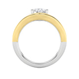 2CTW Pear Shaped Lab Grown Diamond (F/VS) Two Tone Wave Inspired Engagement Ring in 14K Gold