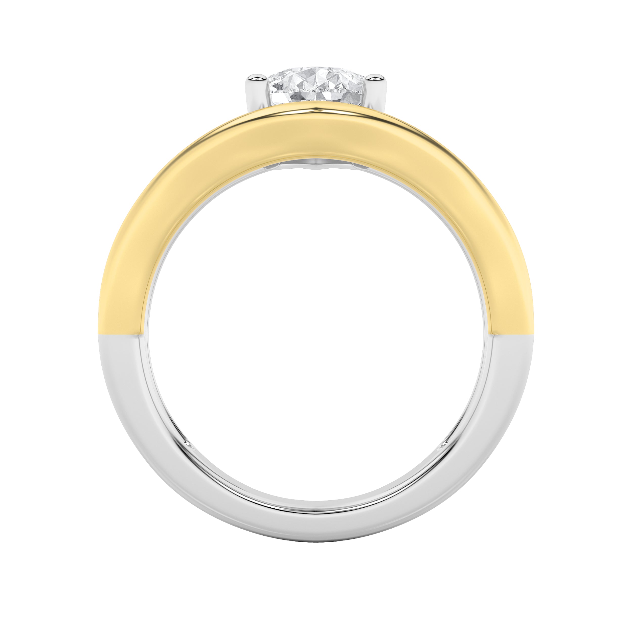 2CTW Pear Shaped Lab Grown Diamond (F/VS) Two Tone Wave Inspired Engagement Ring in 14K Gold