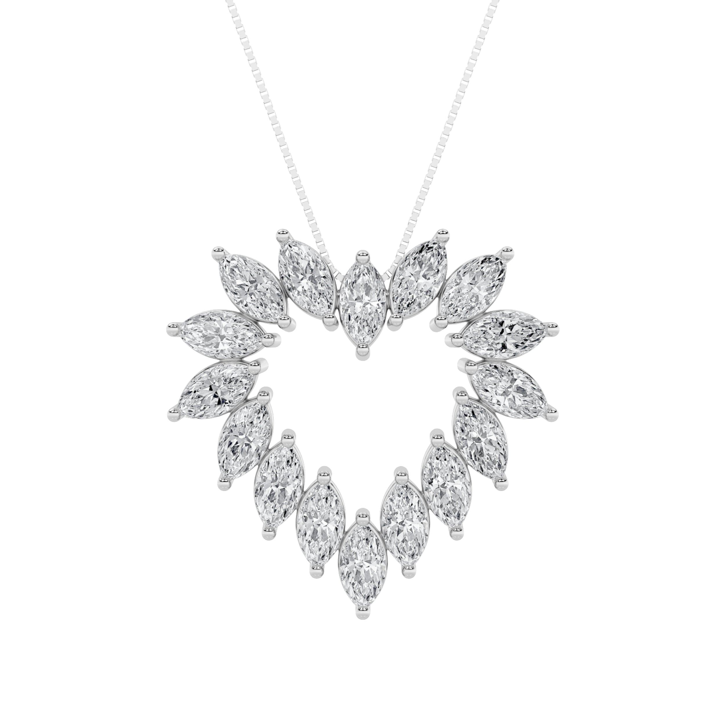 3CTW Marquise Shaped Lab Grown Diamond (F/VS) Heart Shaped Pendant in 14K Gold