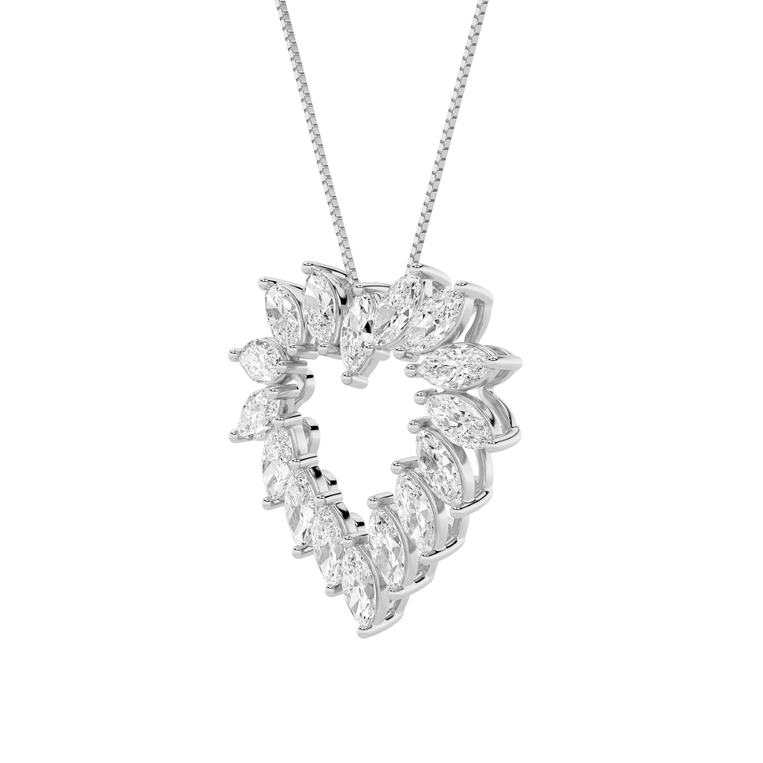 3CTW Marquise Shaped Lab Grown Diamond (F/VS) Heart Shaped Pendant in 14K Gold