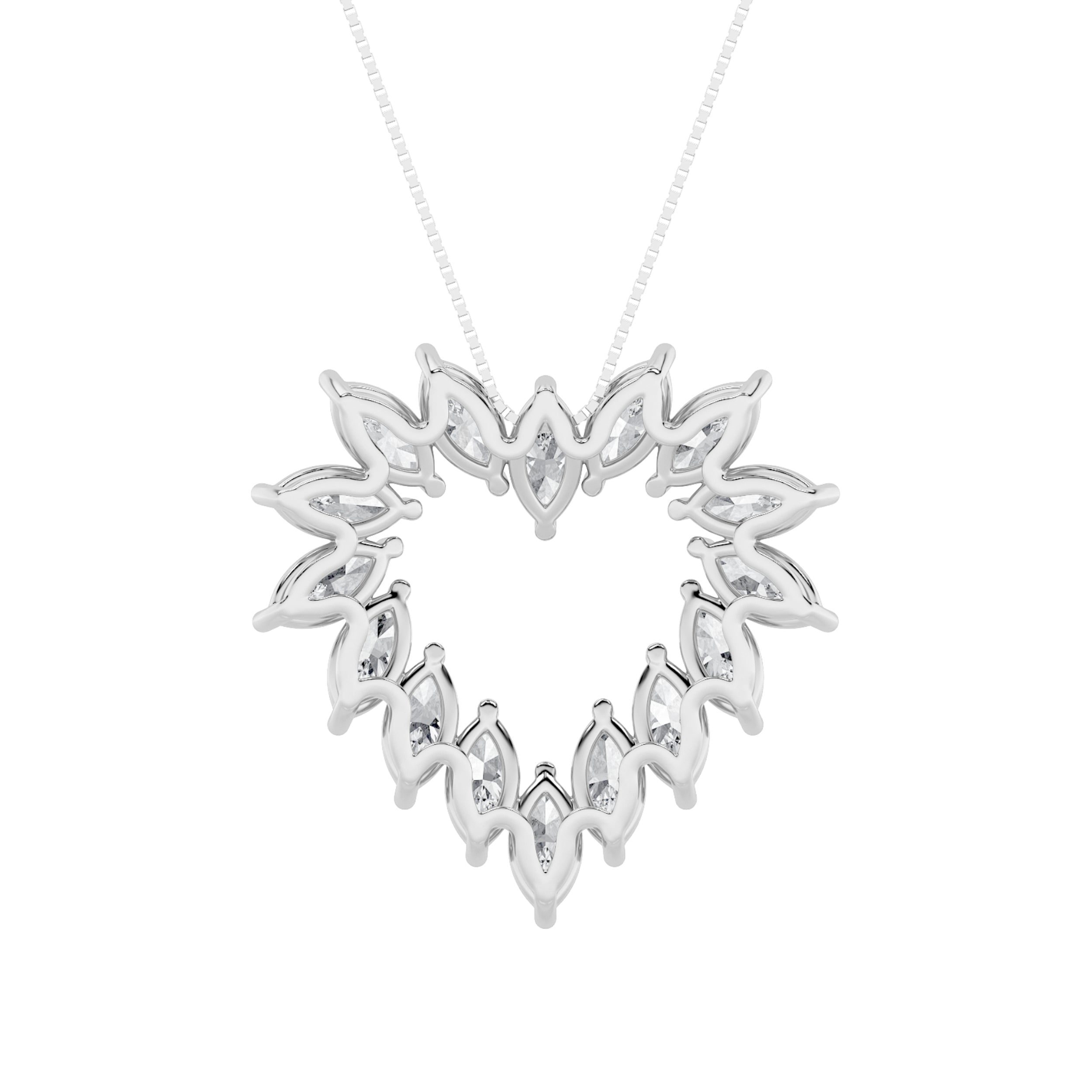 3CTW Marquise Shaped Lab Grown Diamond (F/VS) Heart Shaped Pendant in 14K Gold