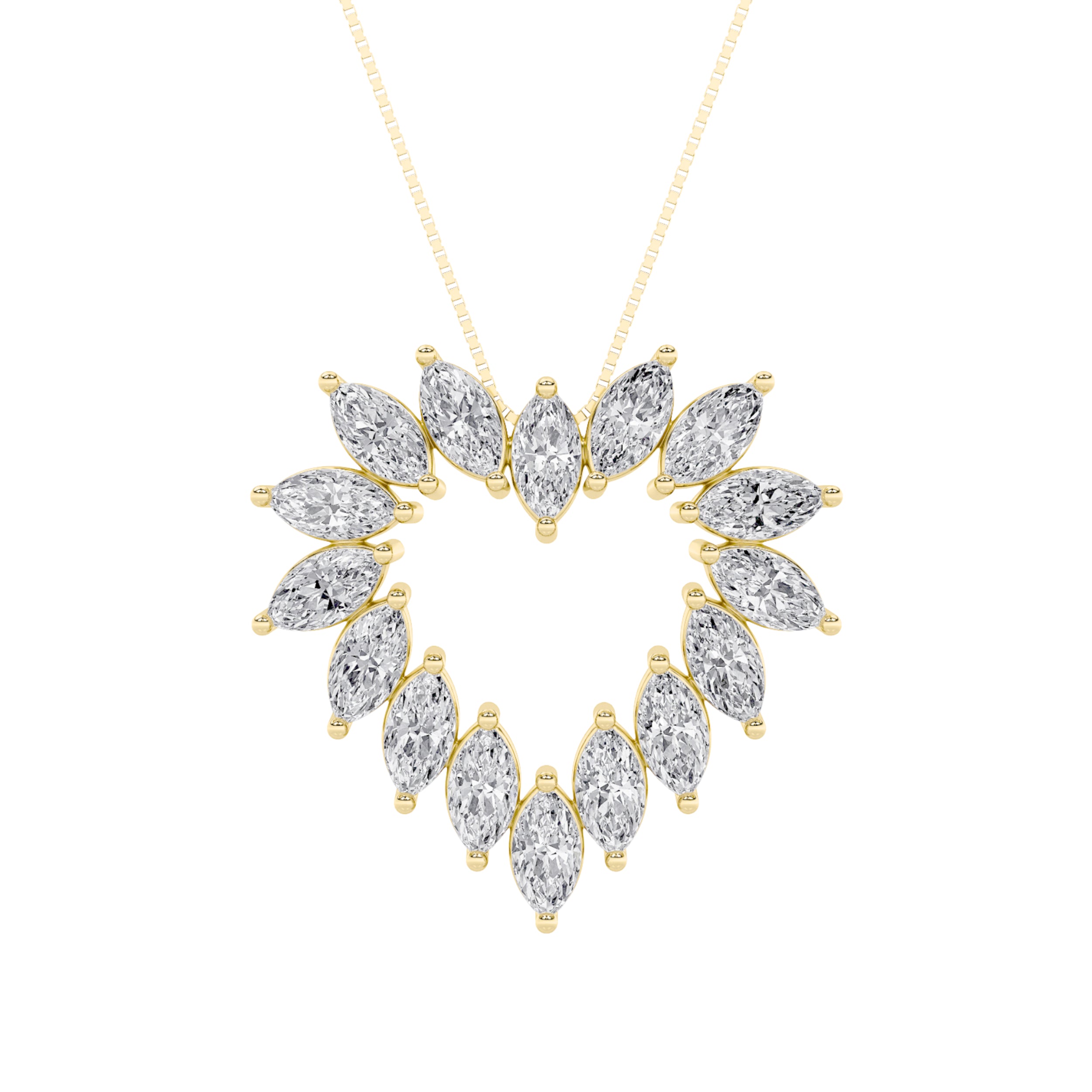 3CTW Marquise Shaped Lab Grown Diamond (F/VS) Heart Shaped Pendant in 14K Gold