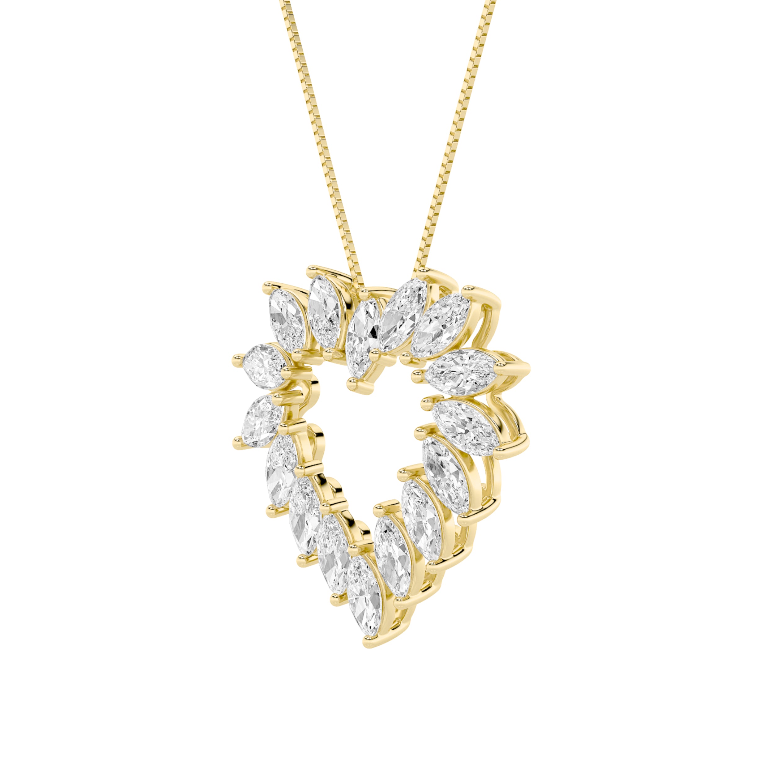 3CTW Marquise Shaped Lab Grown Diamond (F/VS) Heart Shaped Pendant in 14K Gold