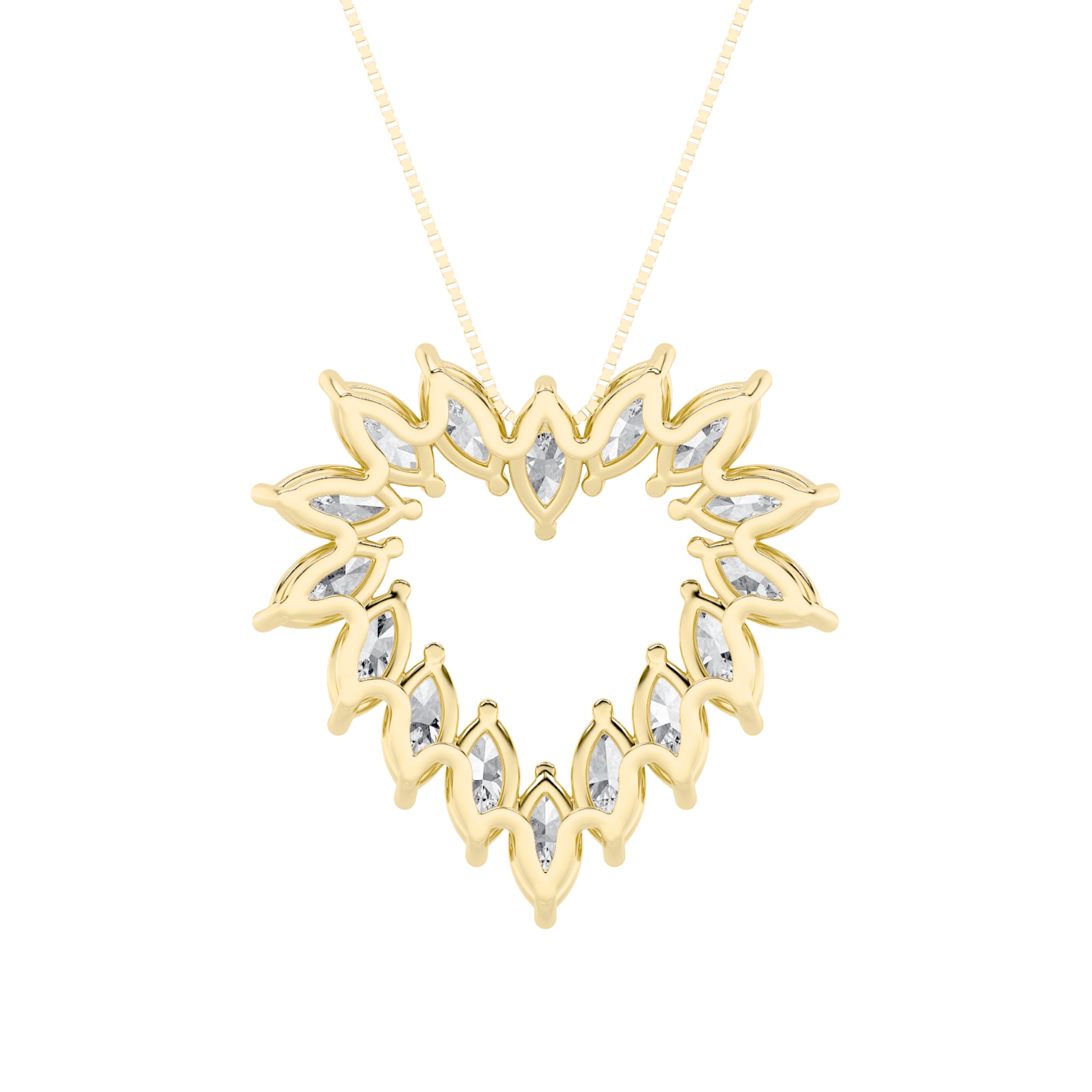 3CTW Marquise Shaped Lab Grown Diamond (F/VS) Heart Shaped Pendant in 14K Gold
