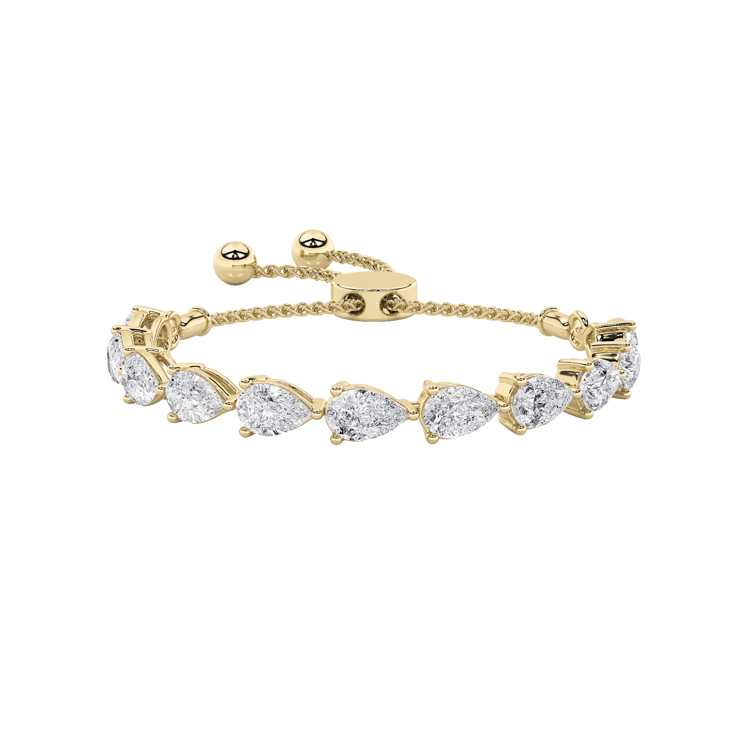 3.5CTW Pear Shaped Lab Grown Diamond (F/VS) Bolo Bracelet in 14K Gold
