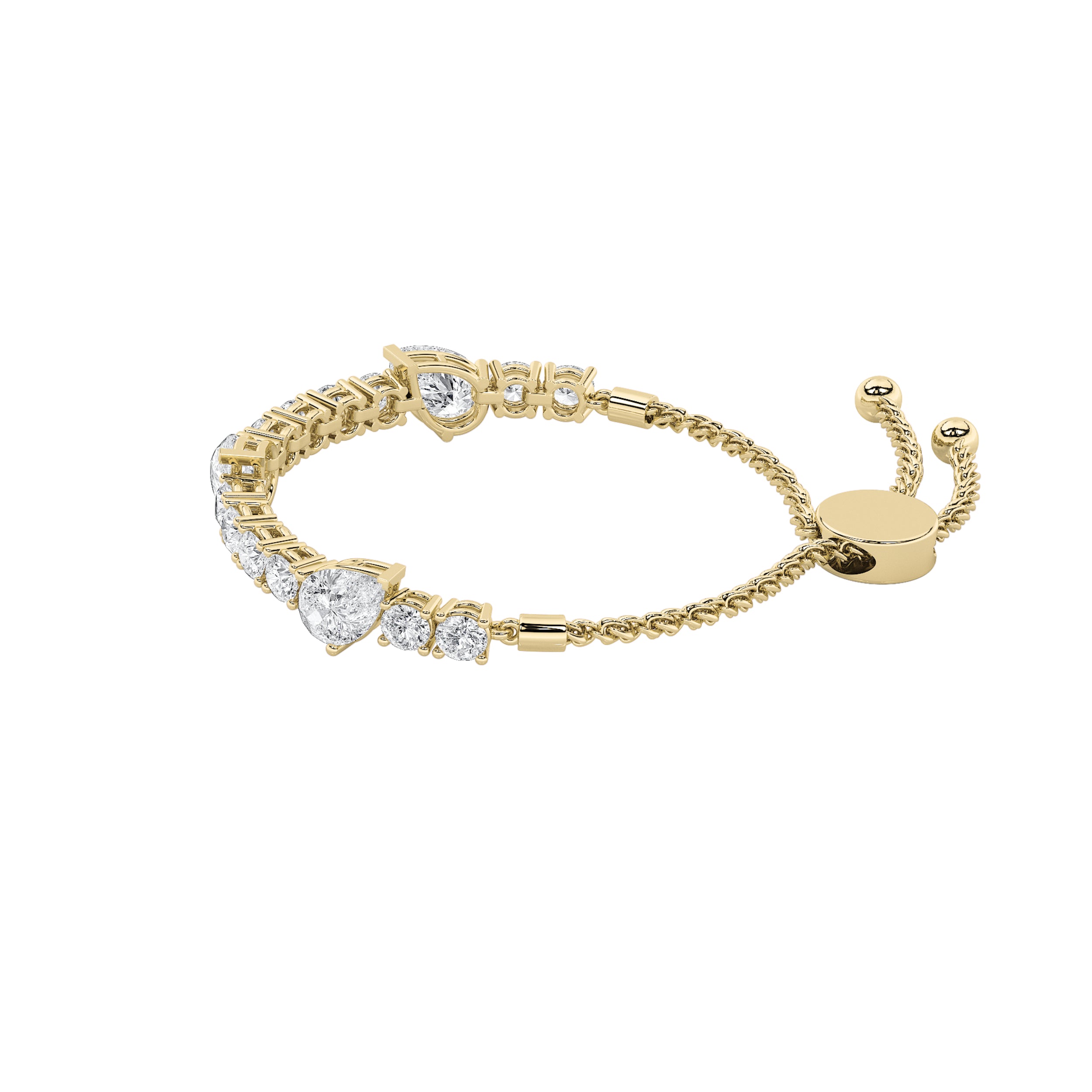 4.5CTW Pear Shaped Lab Grown Diamond (F/VS) Bolo Bracelet in 14K Gold