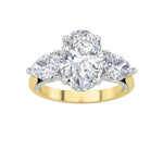 4CTW Oval Shaped Lab Grown Diamond (F/VS) Accented Three Stone Ring in 14K Gold